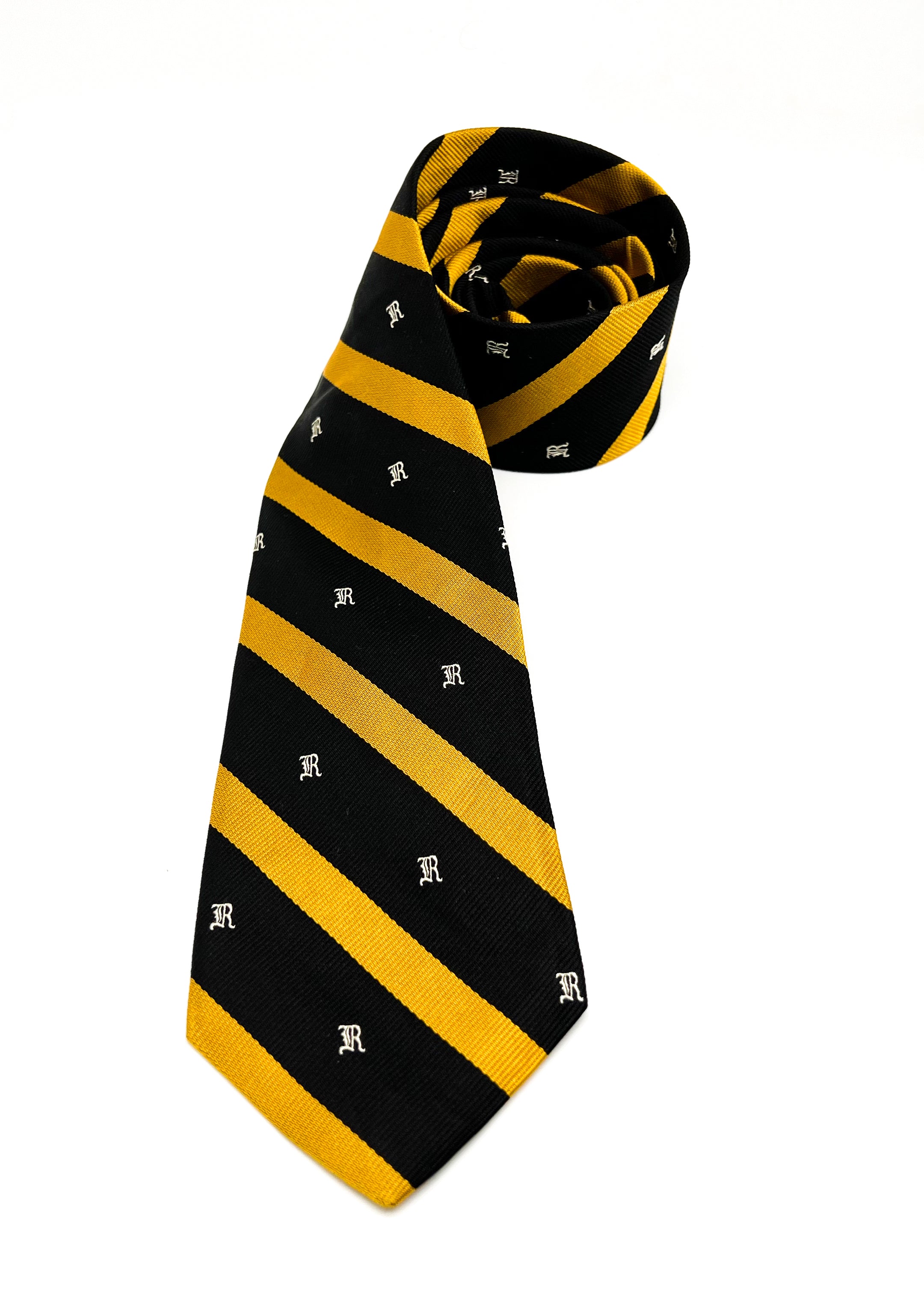 RALPH LAUREN "RUGBY" - Black & Yellow Textured Silk LOGO 3" - Tie