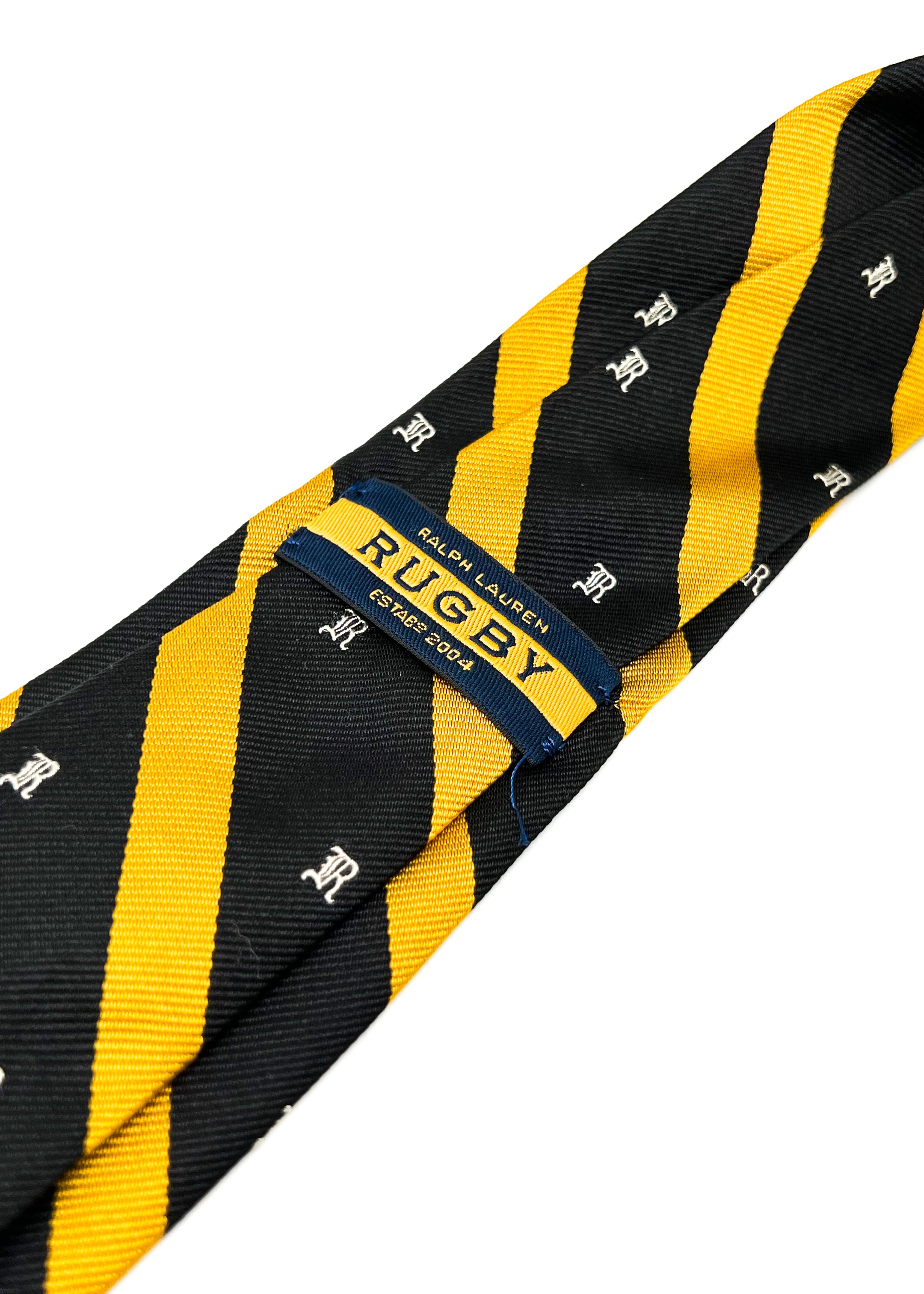 RALPH LAUREN "RUGBY" - Black & Yellow Textured Silk LOGO 3" - Tie