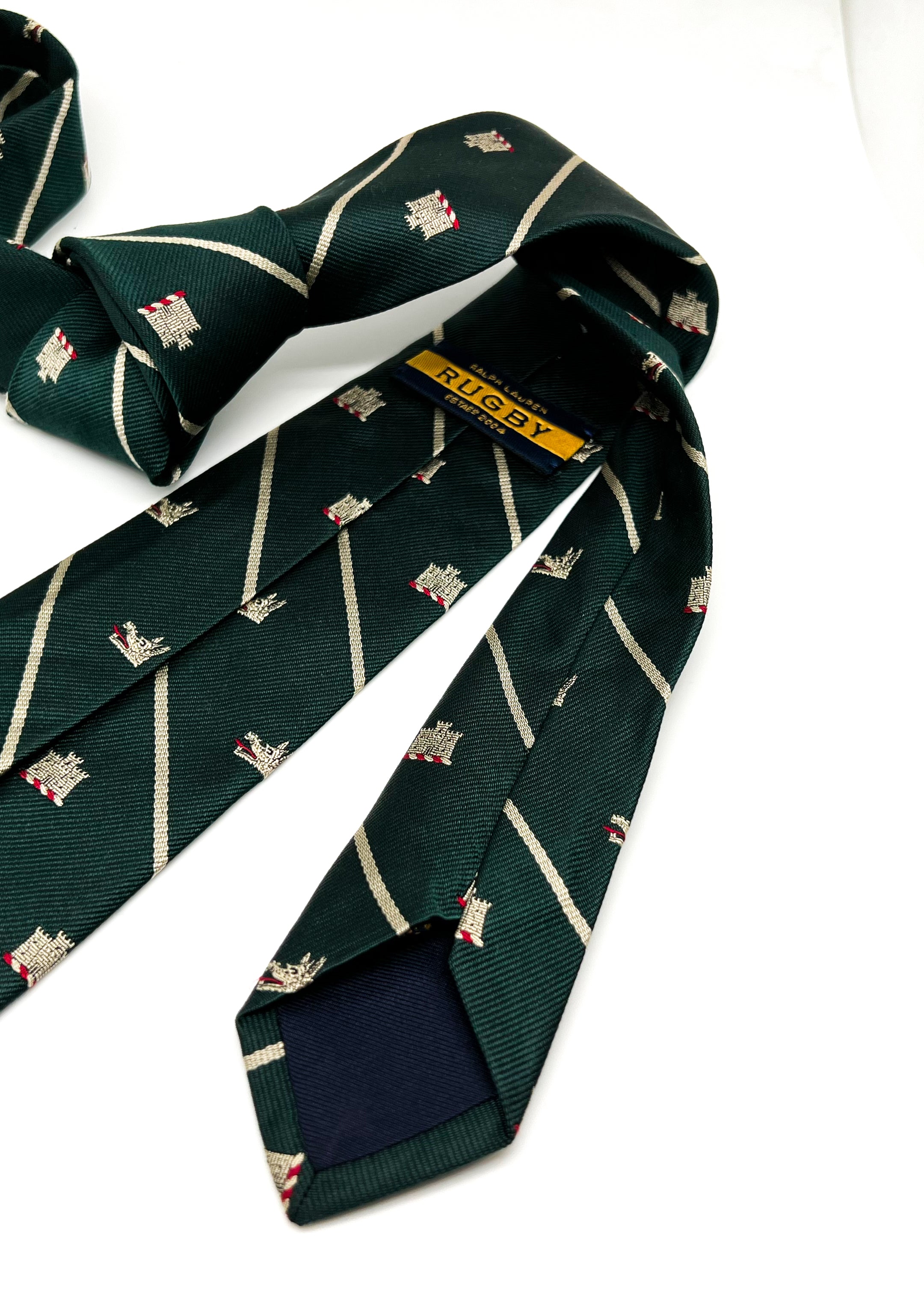 RALPH LAUREN "RUGBY" - 'Rugby League Fan Club' Green Logo Crest 2.75" - Tie