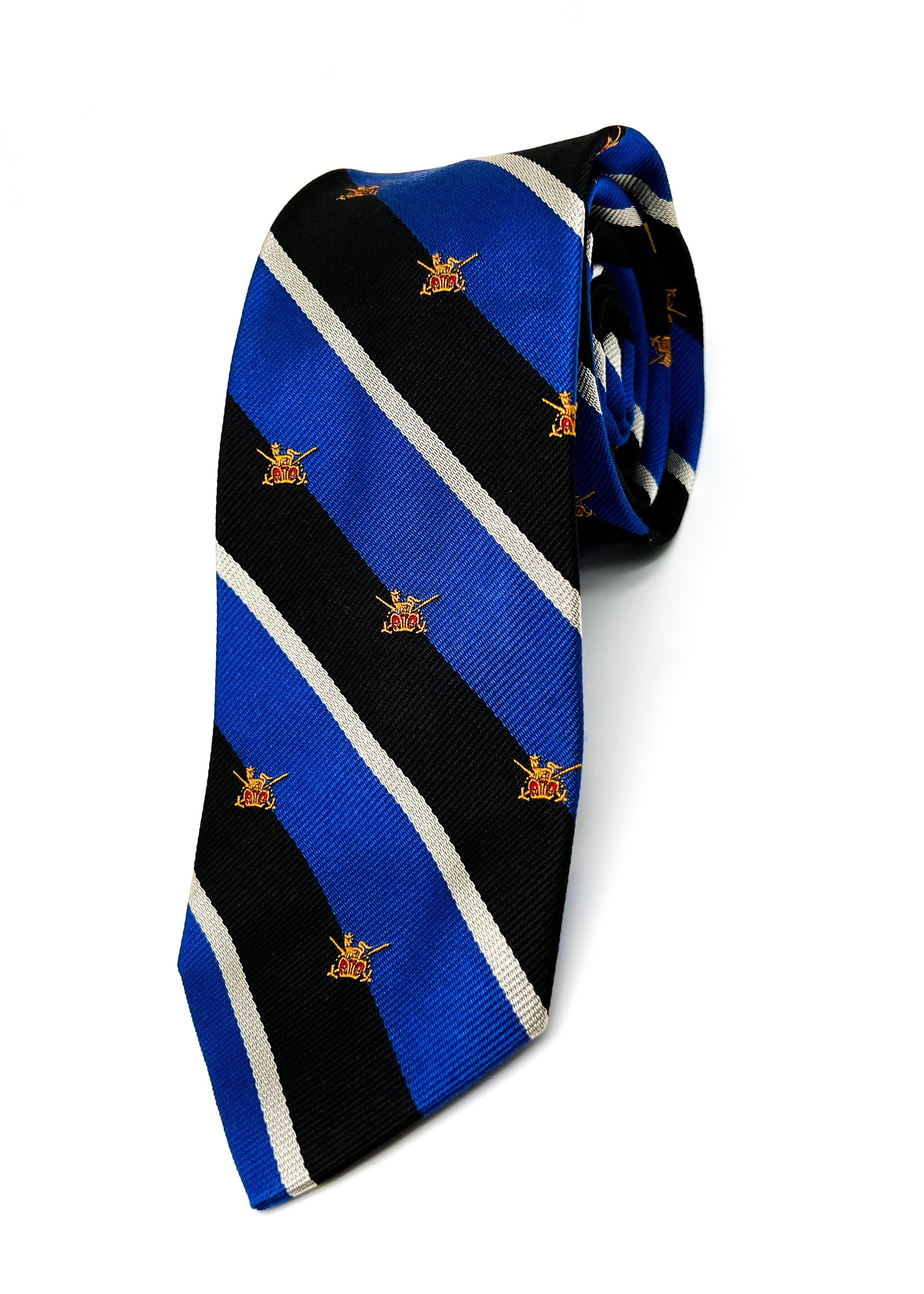 RALPH LAUREN "RUGBY" - Blue Stripe Logo Crest 2.75" - Tie