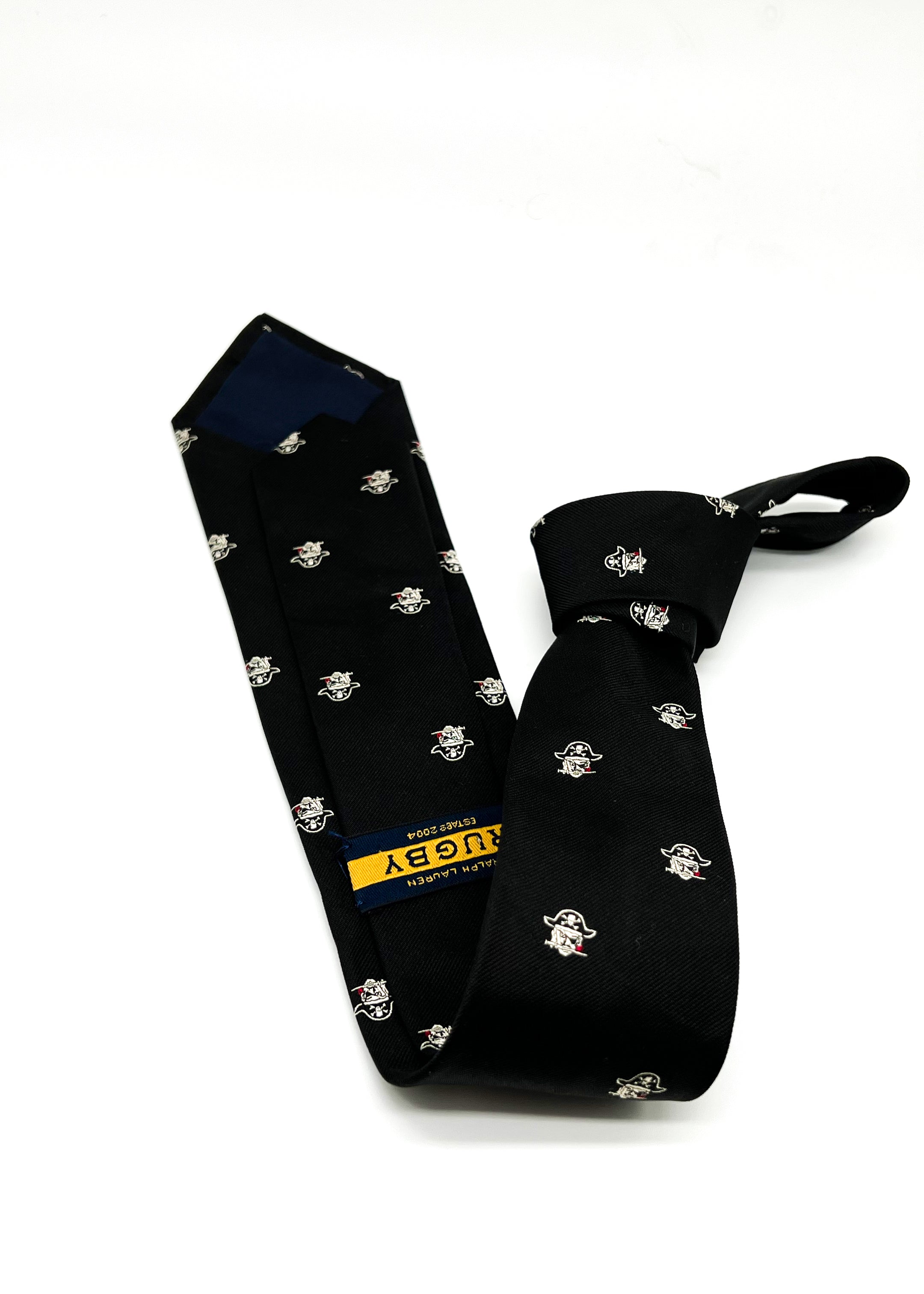 RALPH LAUREN "RUGBY" - Black Pirate Pattern Logo 3" - Tie