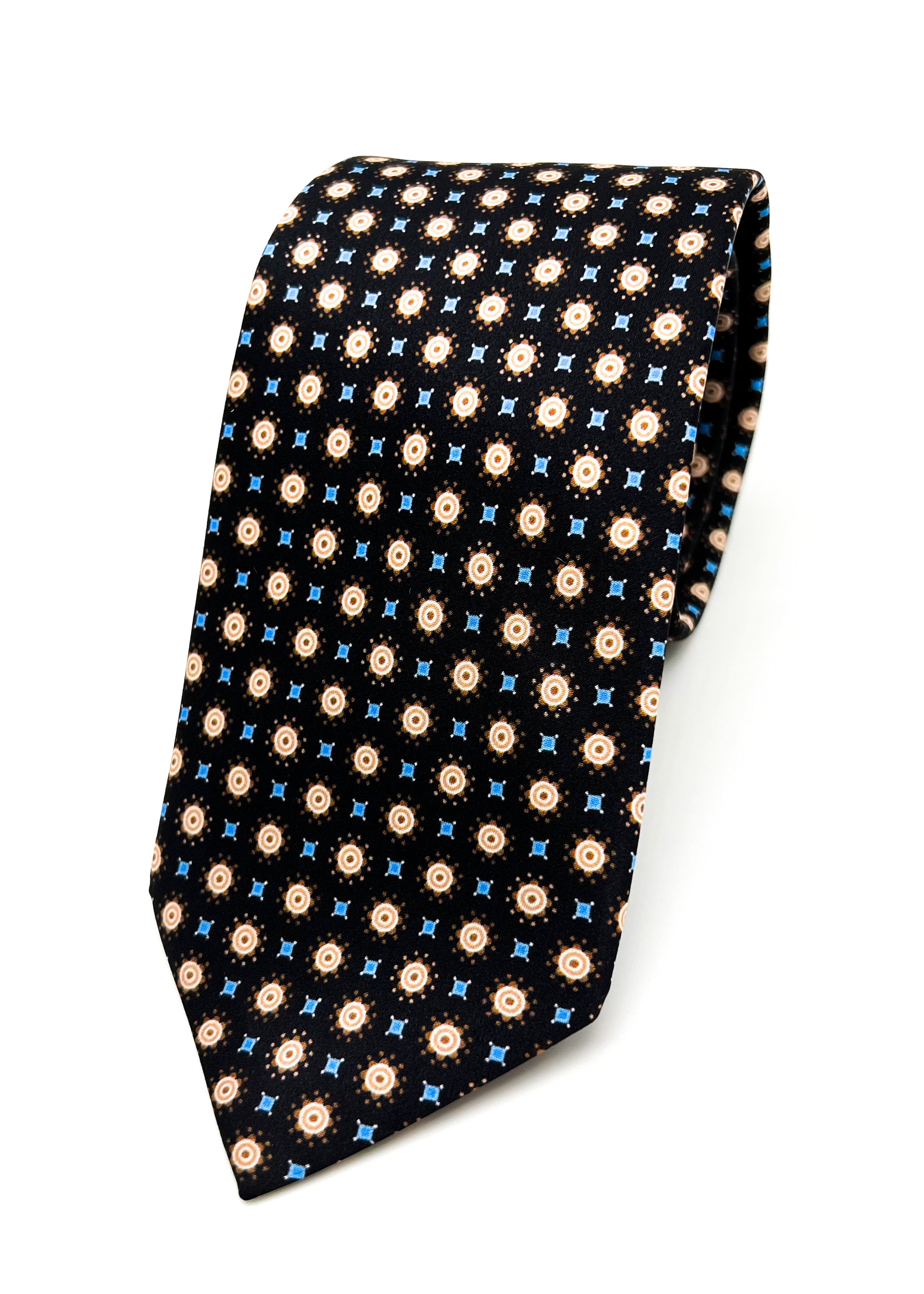 $240 BRIONI - Black / Yellow / Blue Patterned Tie Silk 3" - Tie