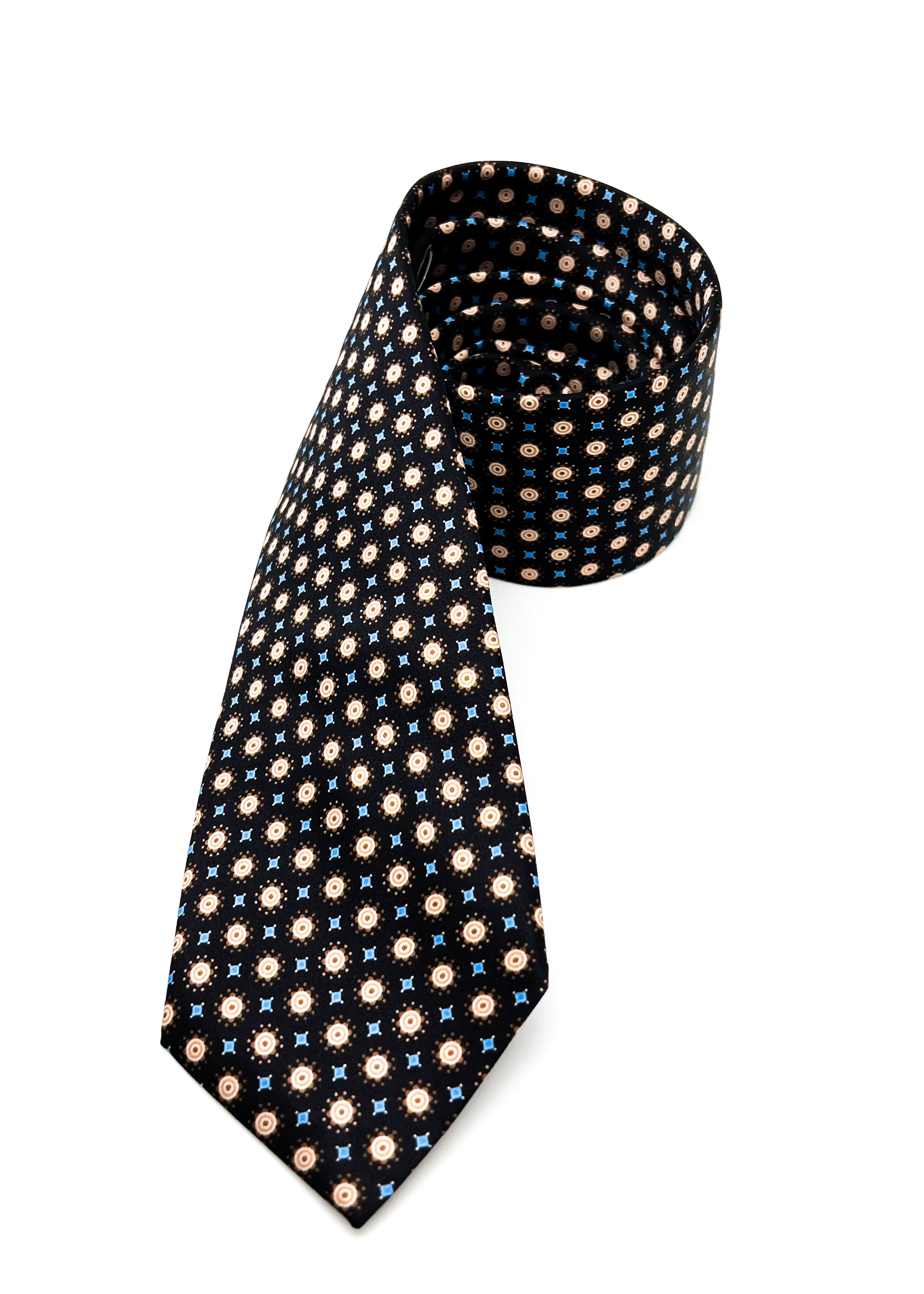 $240 BRIONI - Black / Yellow / Blue Patterned Tie Silk 3" - Tie