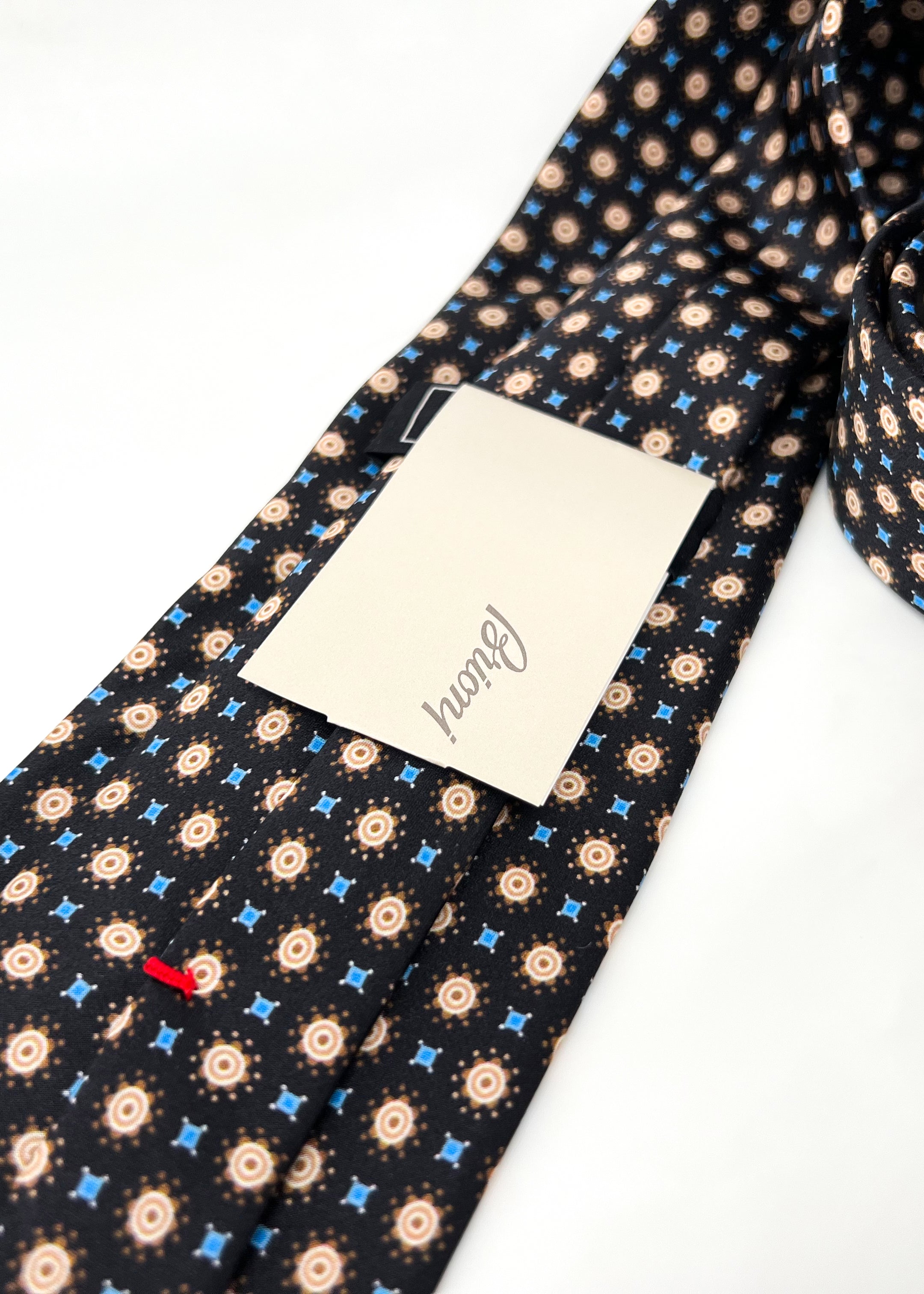 $240 BRIONI - Black / Yellow / Blue Patterned Tie Silk 3" - Tie