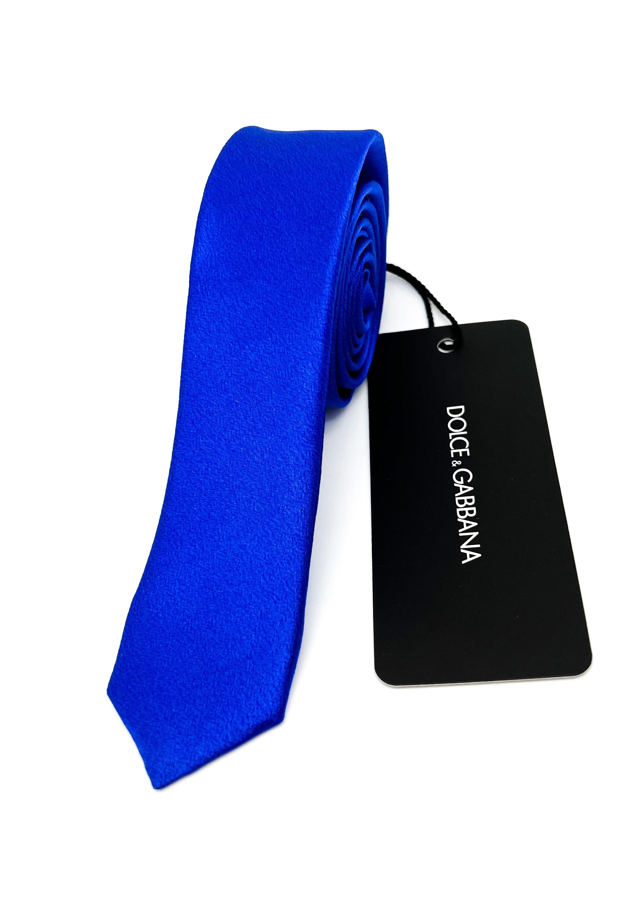 $175 DOLCE & GABBANA - Pure Silk SKINNY Cobalt Bold Blue 1.5" - Tie