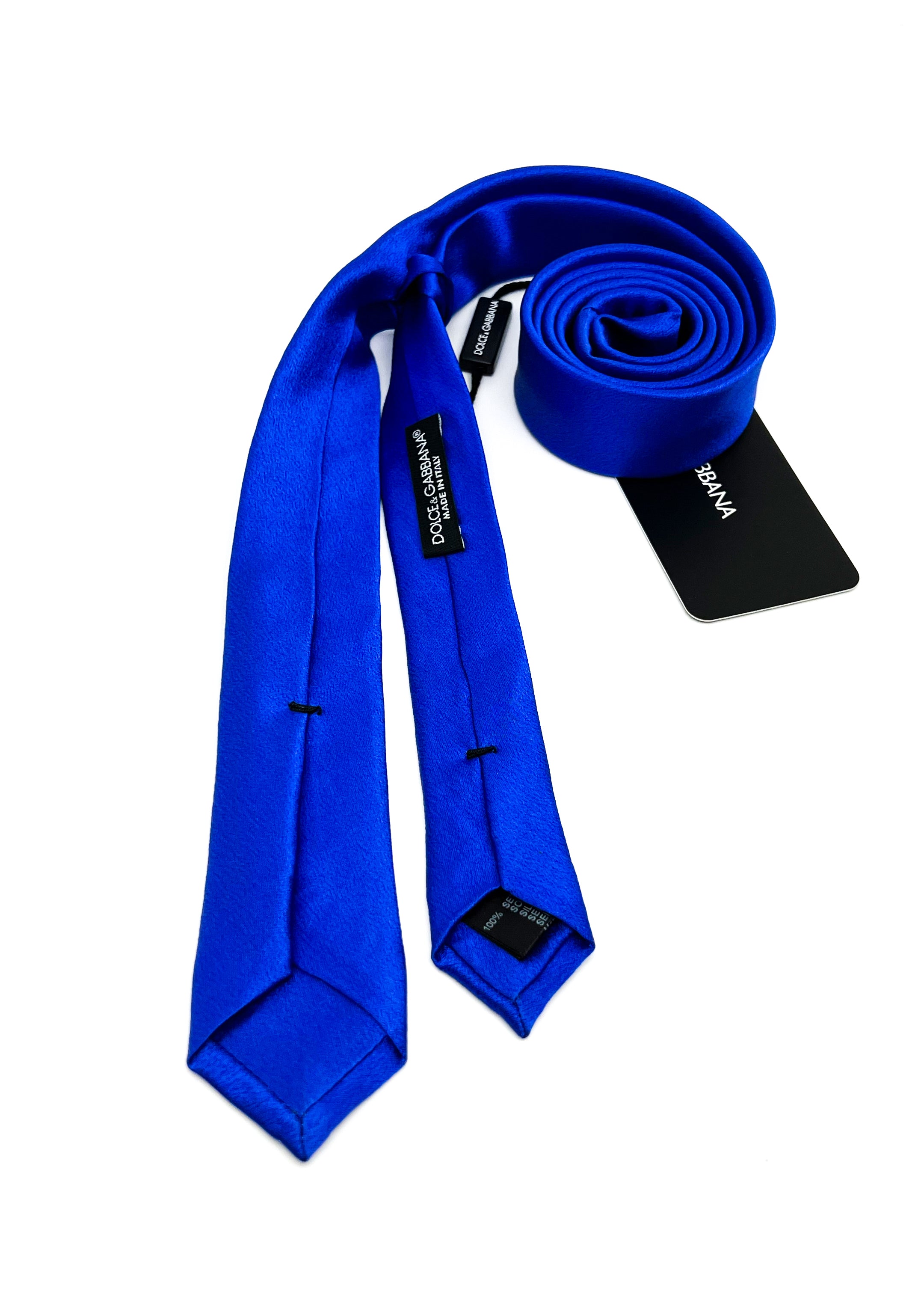 $175 DOLCE & GABBANA - Pure Silk SKINNY Cobalt Bold Blue 1.5" - Tie