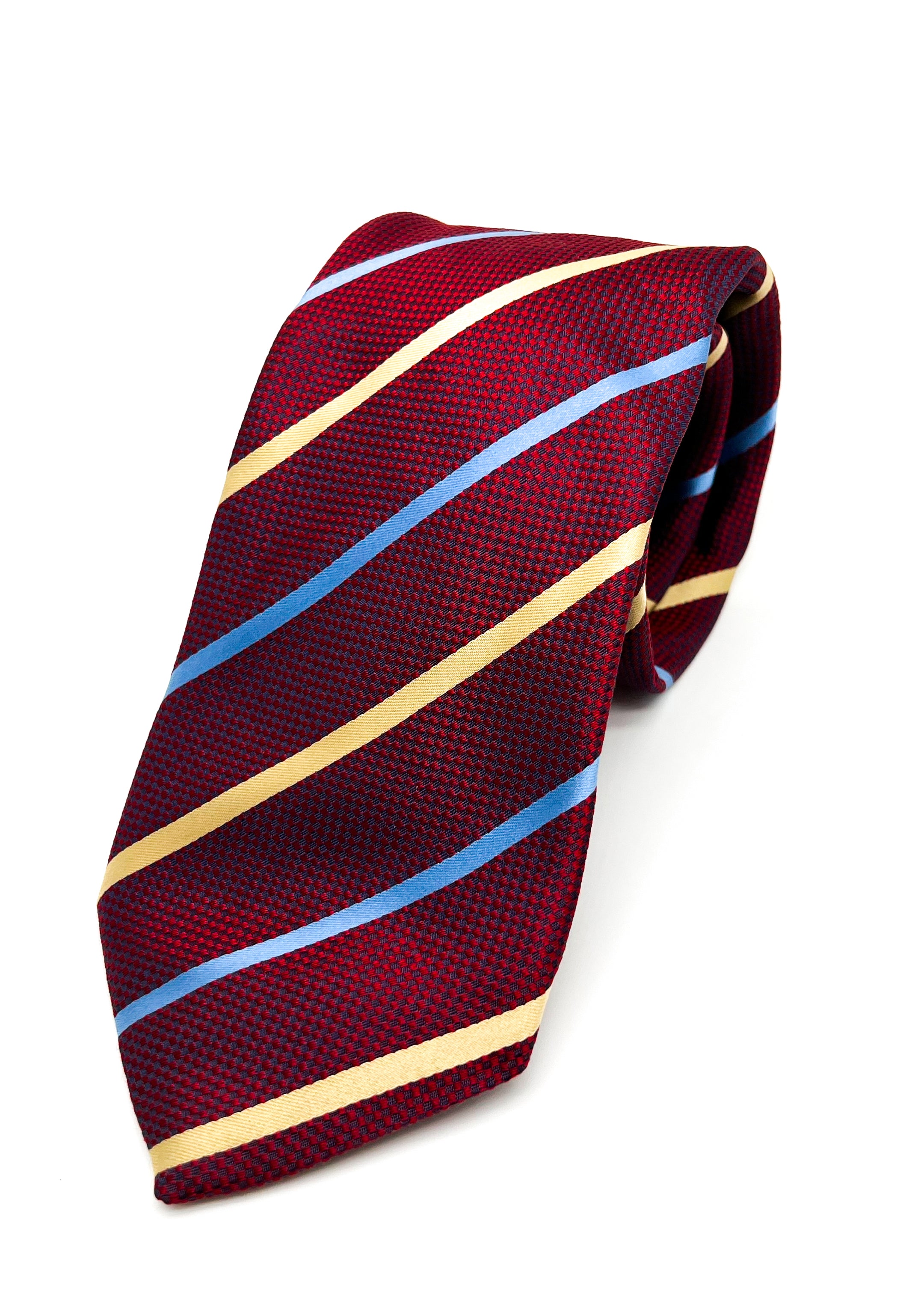 $185 CANALI - Burgundy Textured W Yellow & Blue Stripe 3.6" - Tie