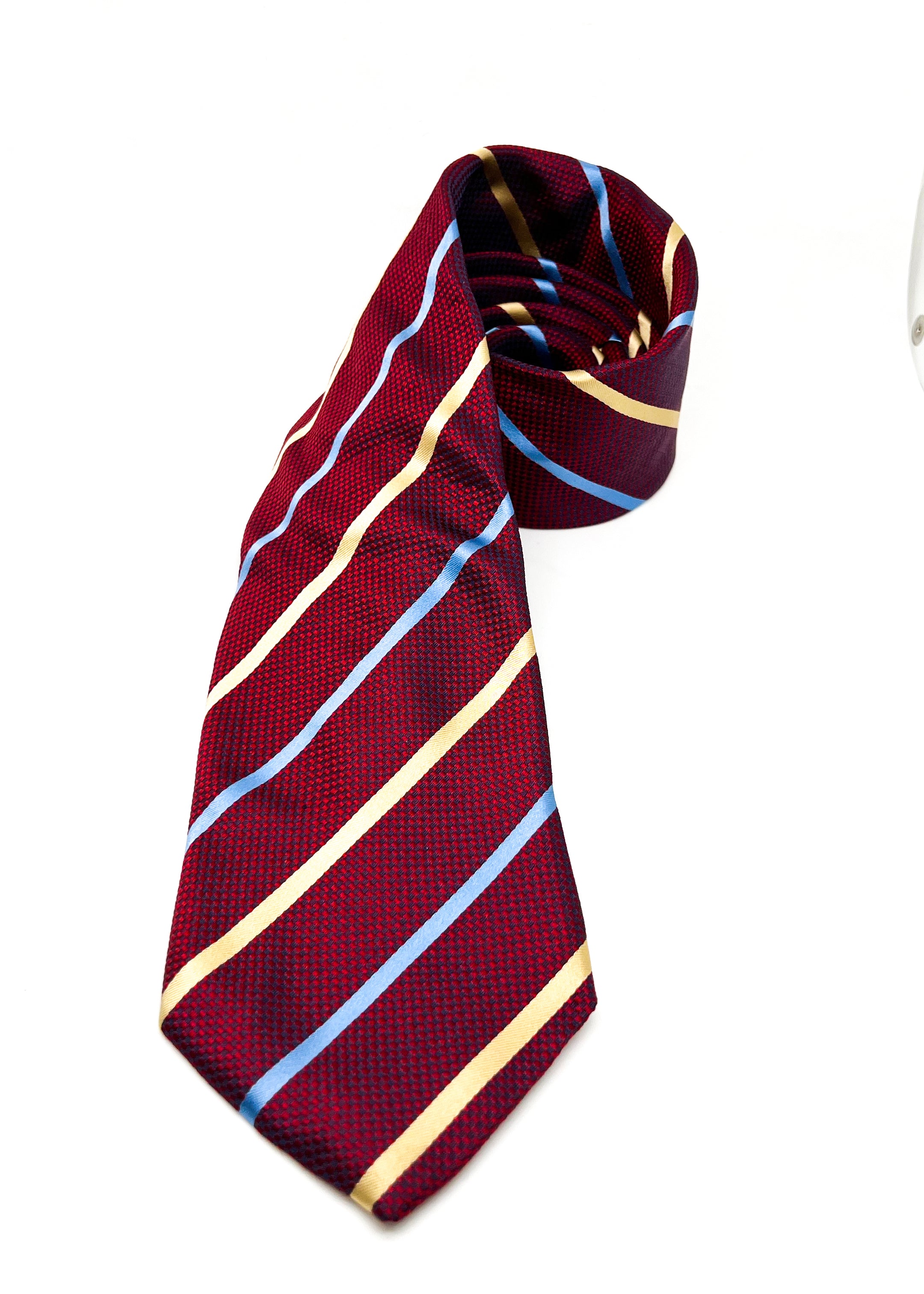 $185 CANALI - Burgundy Textured W Yellow & Blue Stripe 3.6" - Tie