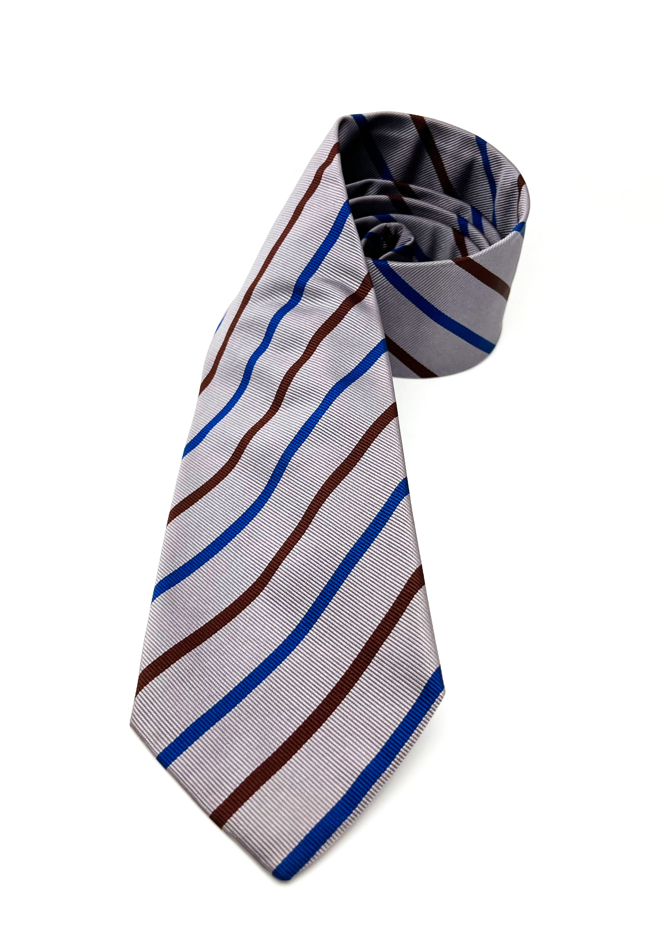 $230 E. MARINELLA - NAPOLI *Hand Made* Blue/ Gray/ Brown Stripe SILK 3.5" - Tie