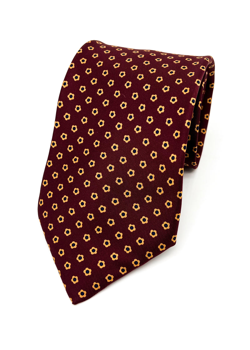 $230 E. MARINELLA - NAPOLI *Hand Made* Burgundy Pumpkin Floral 3.5" - Tie