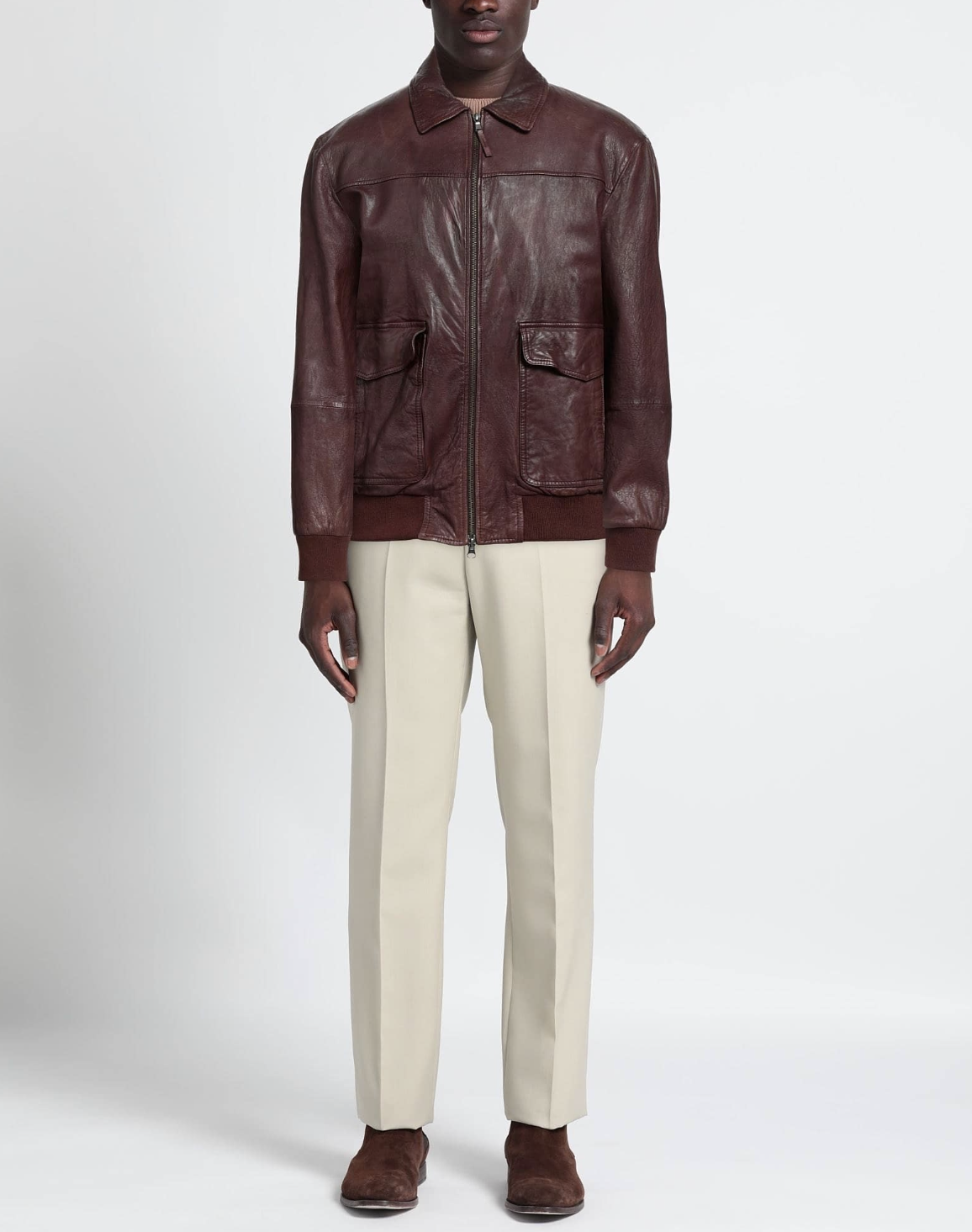 $1,495 ELEVENTY - Distressed LEATHER Aviator/Bomber Jacket (Brunello Cucinelli)- 40US M