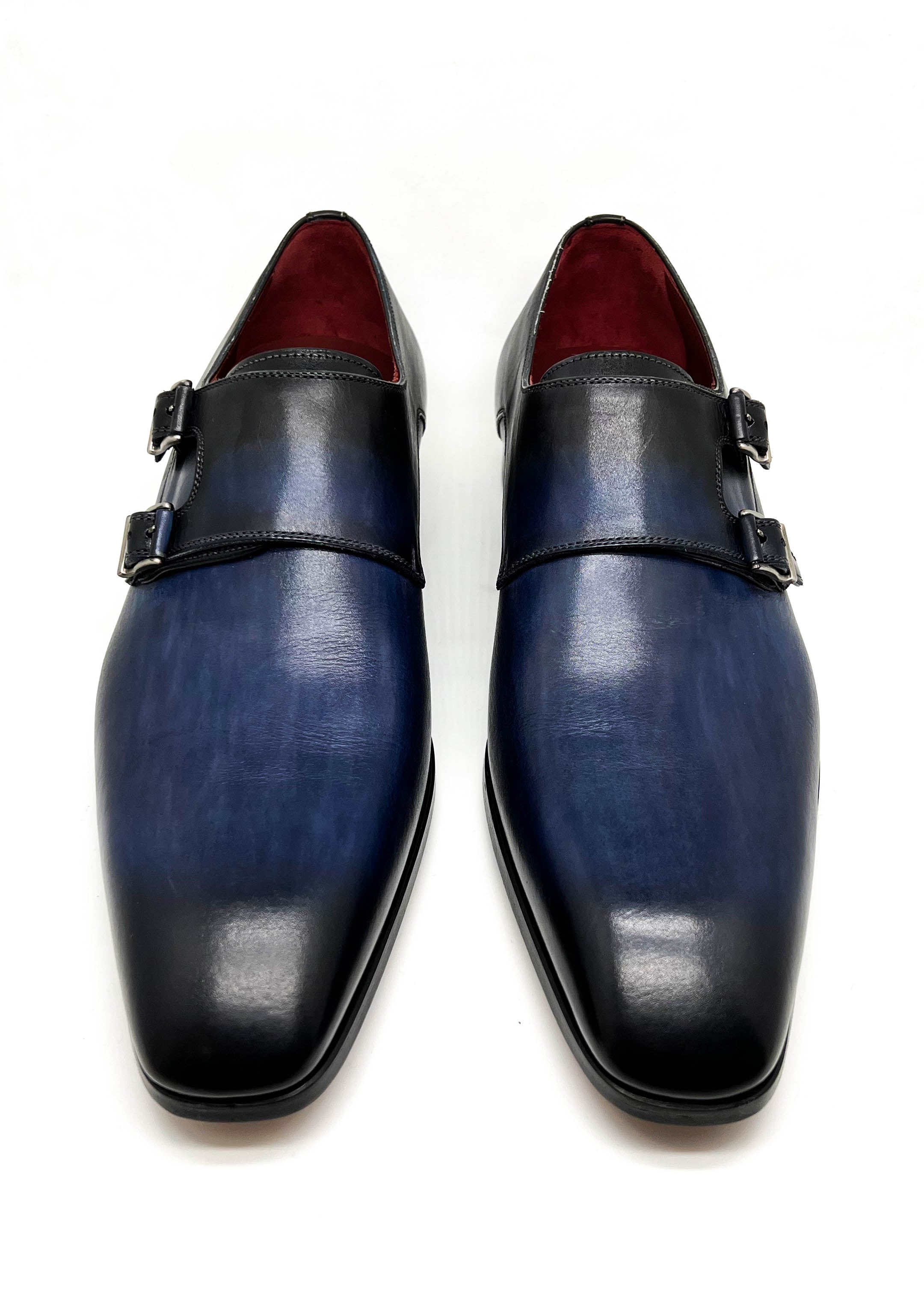 MAGNANNI - Navy Blue Patina Double Monk Strap Derby Loafers - 8.5