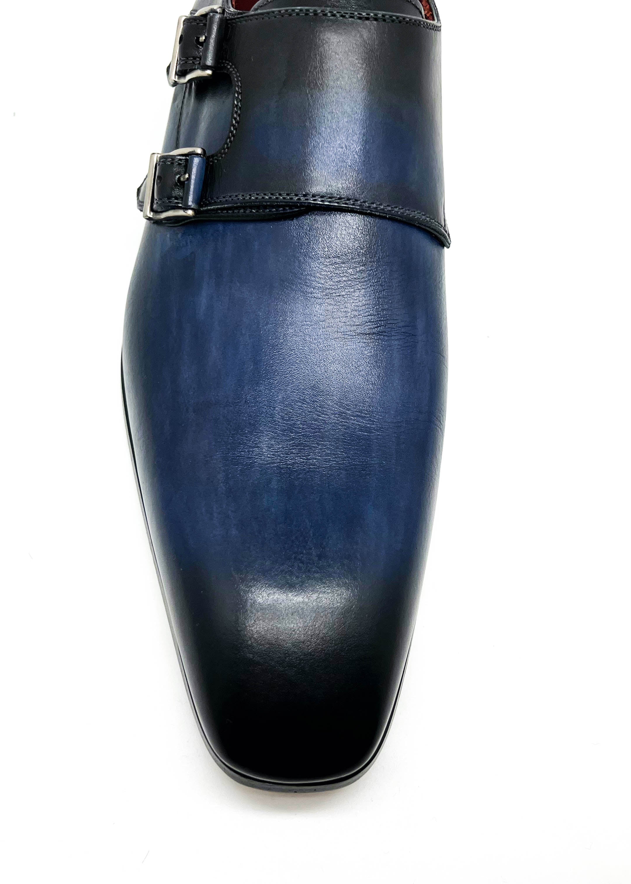 MAGNANNI - Navy Blue Patina Double Monk Strap Derby Loafers - 8.5