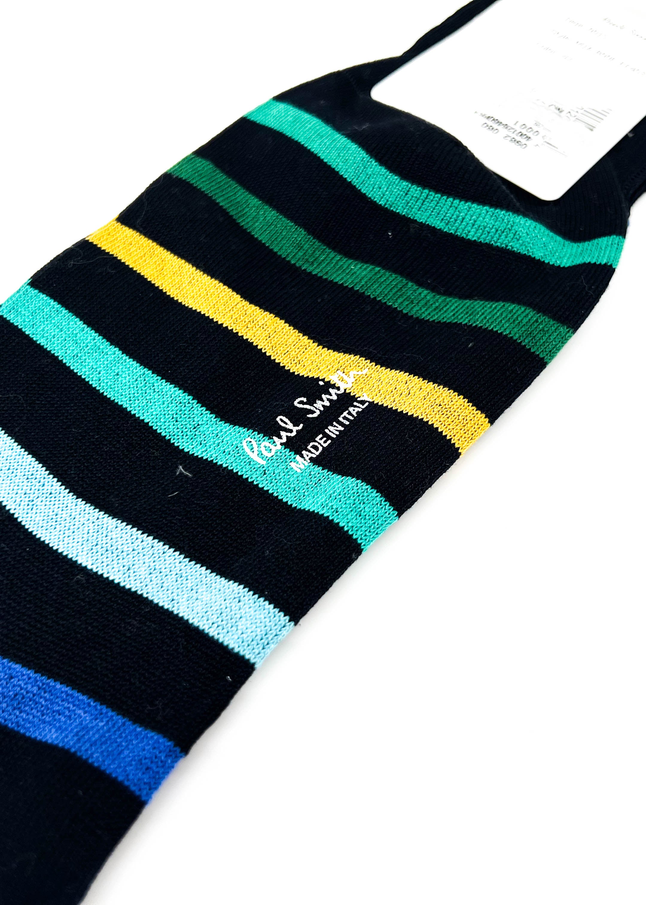 PAUL SMITH - BLACK "Multi-Color Rainbow" Striped Cotton Socks - N/A