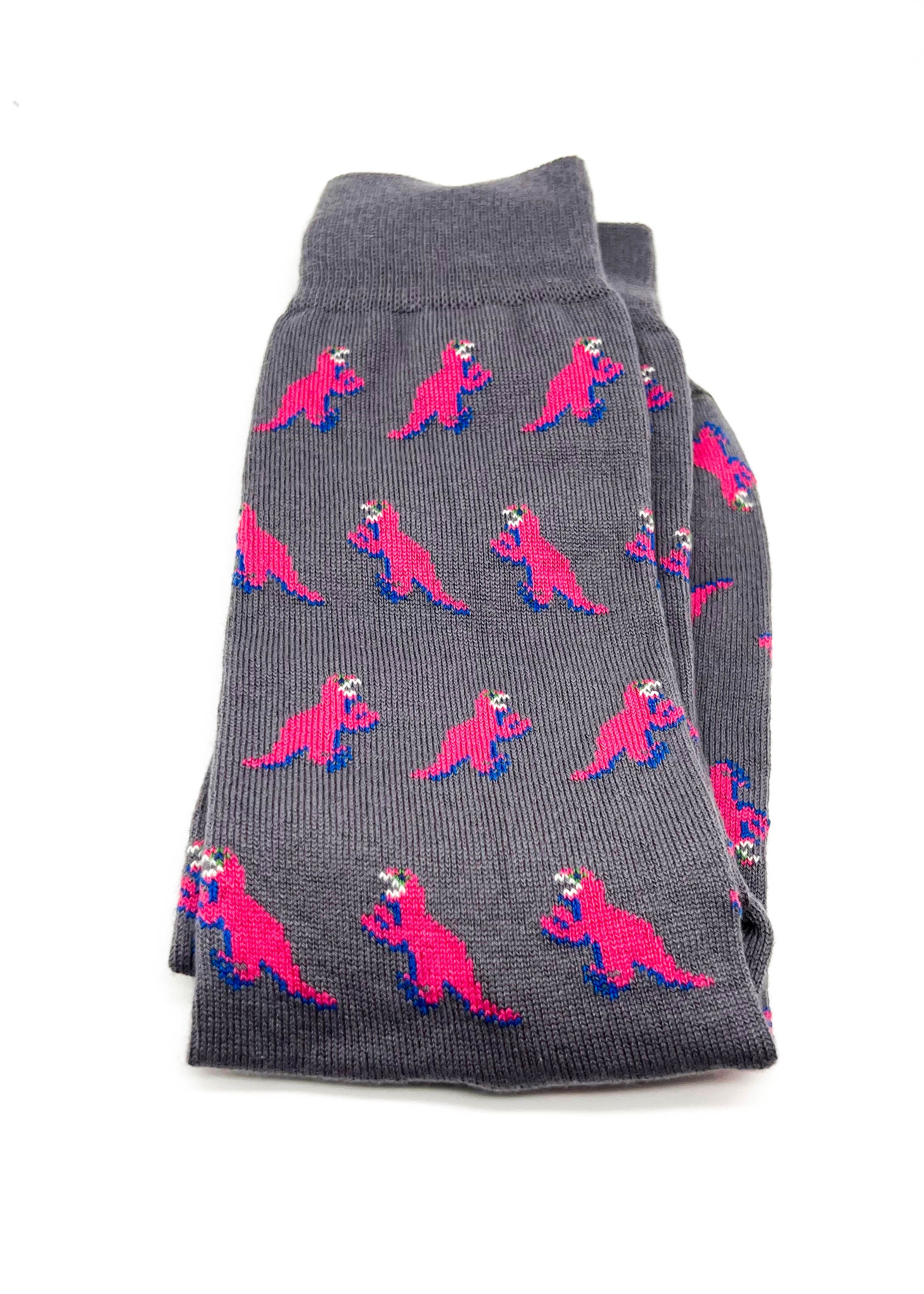 PAUL SMITH - Gray & Pink "Iconic Dinosaur" Cotton Socks - N/A