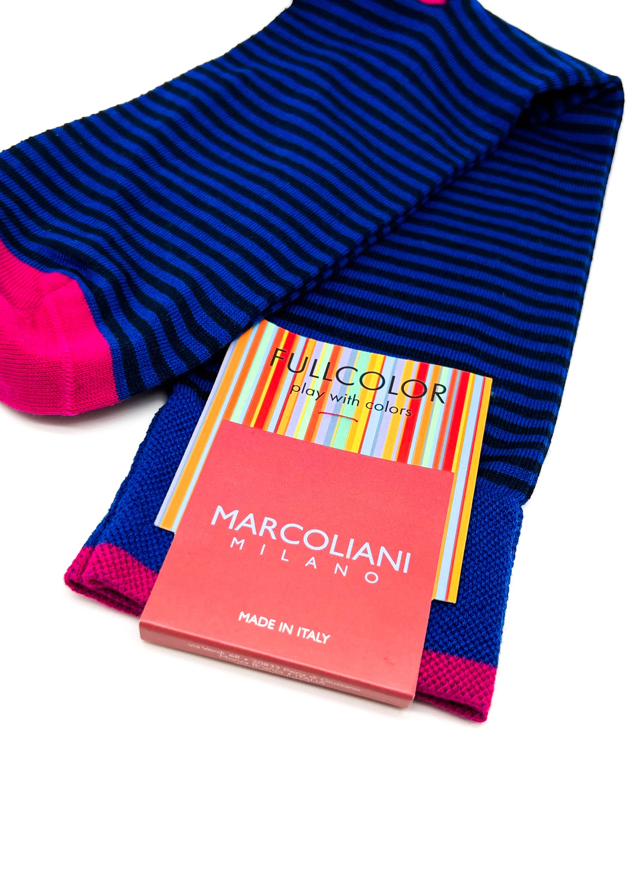 MARCOLIANI - Blue & Pink "FULL COLOR" MADE IN ITALY Cotton Socks - N/A