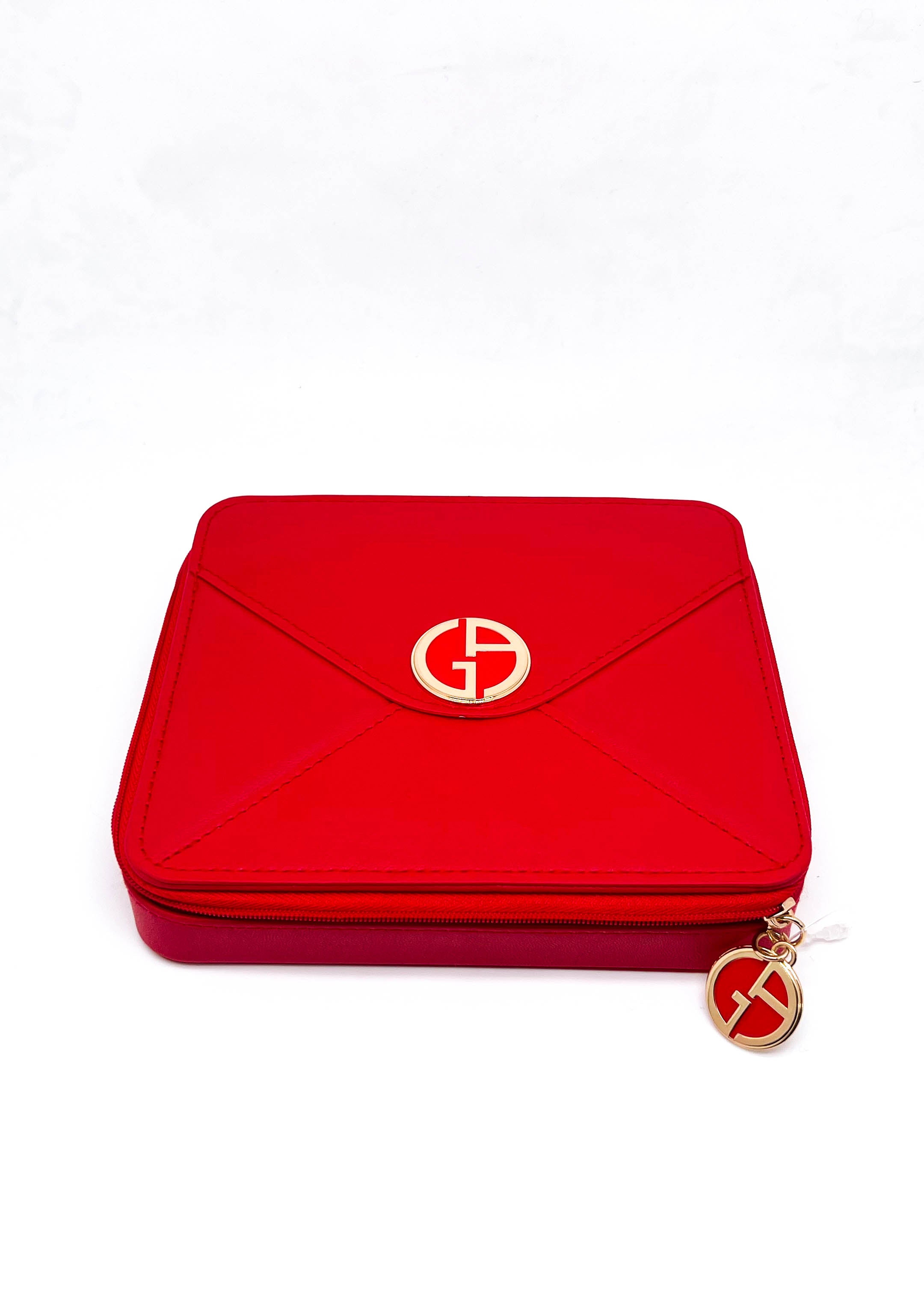 GIORGIO ARMANI - Red Leather Logo Front & Zipper Beauty Mirror Case -