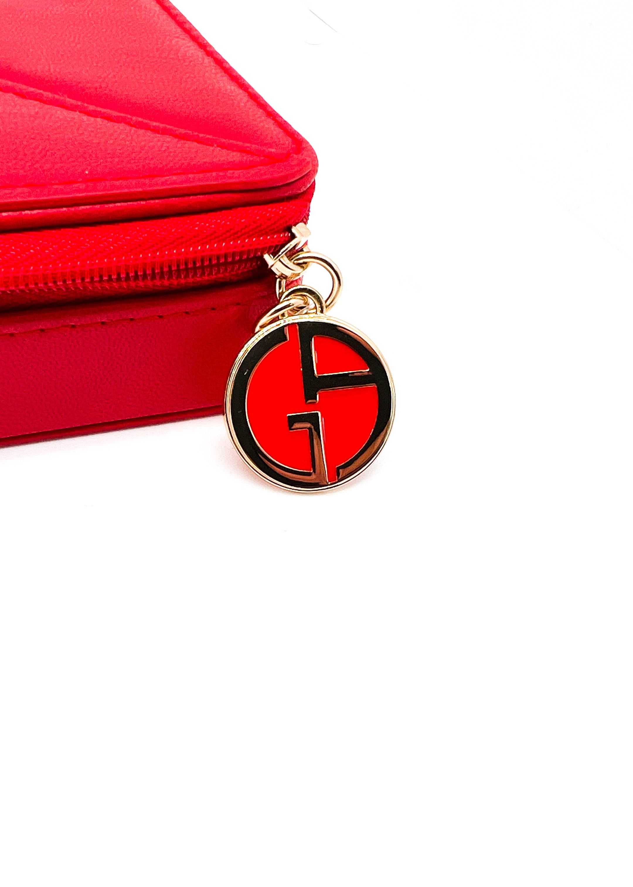 GIORGIO ARMANI - Red Leather Logo Front & Zipper Beauty Mirror Case -