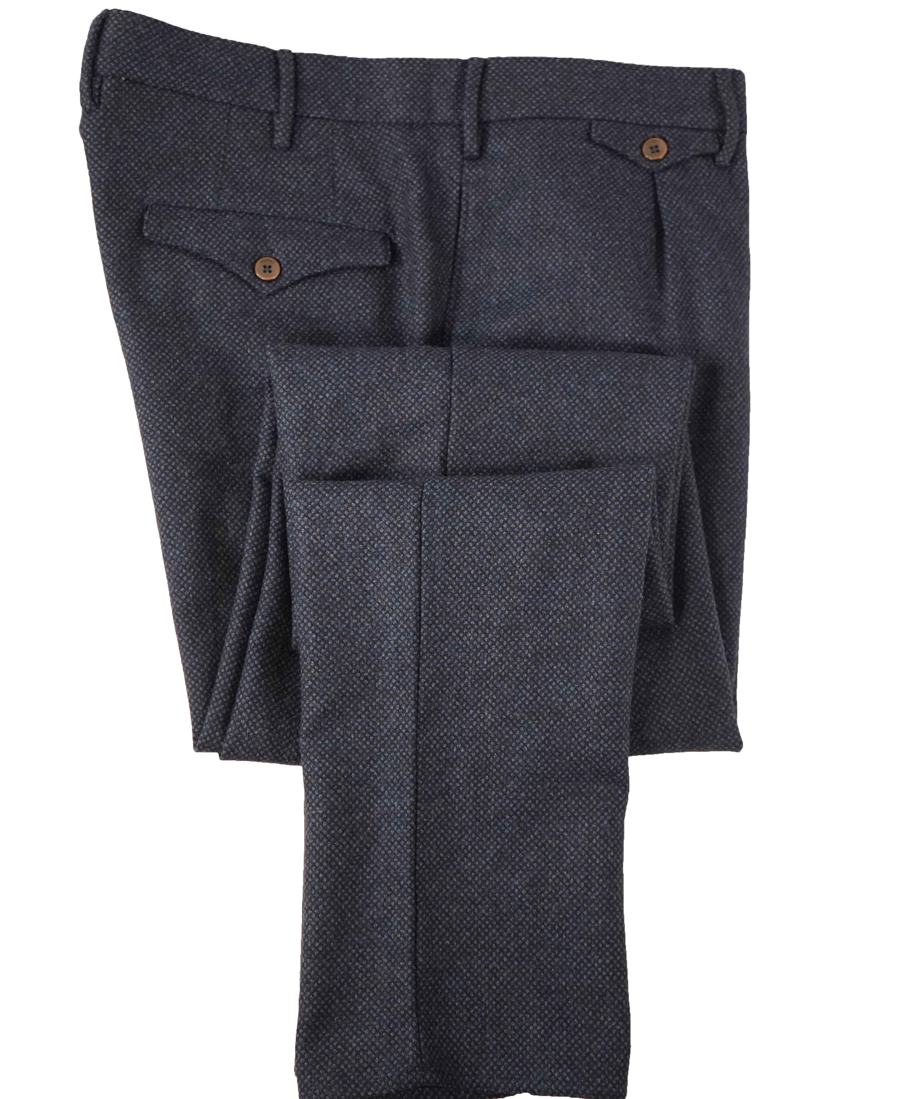 INCOTEX - Pure Wool Blue Textured Slim Fit Pants w Coin Pocket  - 37W