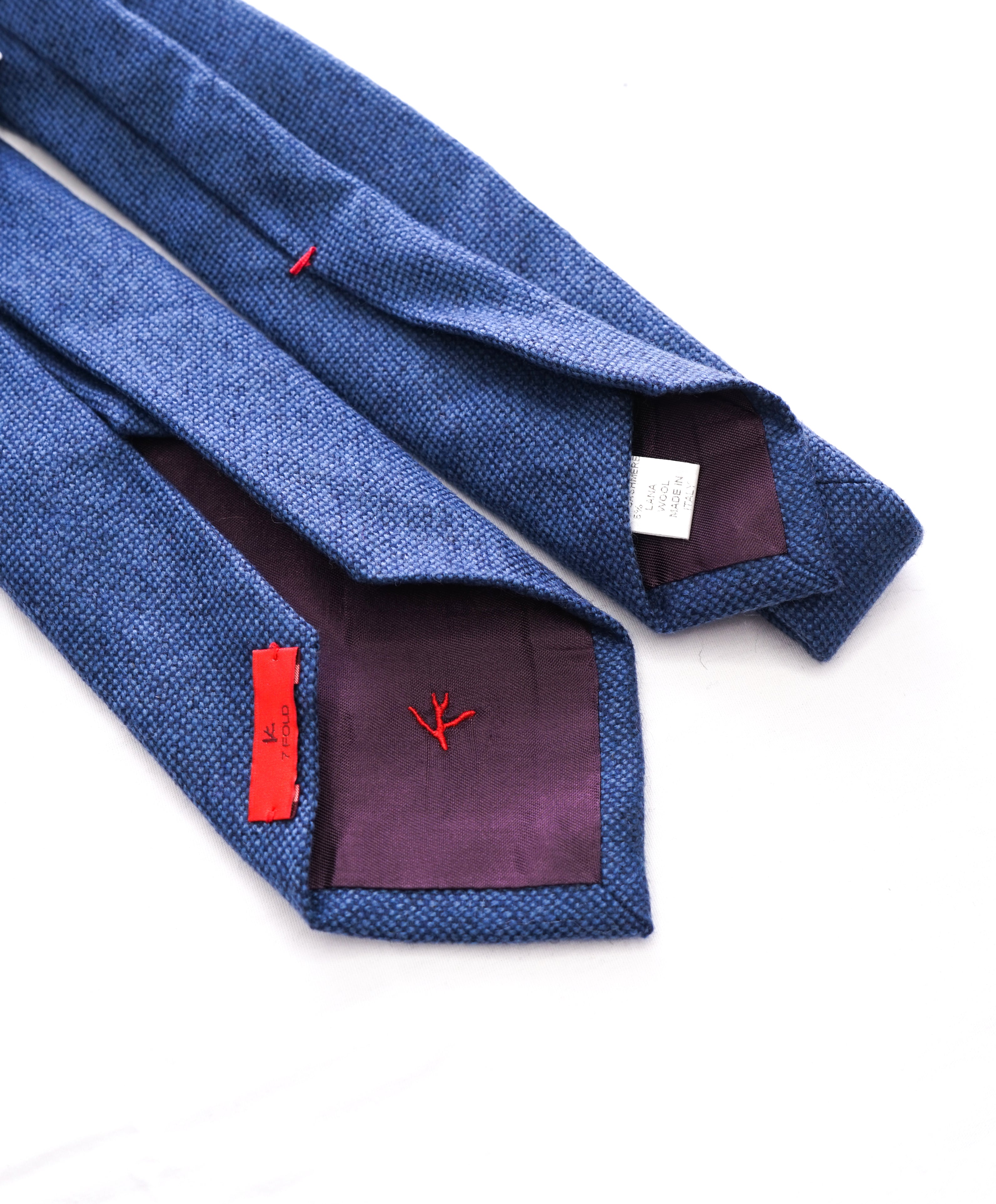 ISAIA  - Cashmere & Silk Blend Medium Blue 7-Fold Tie -