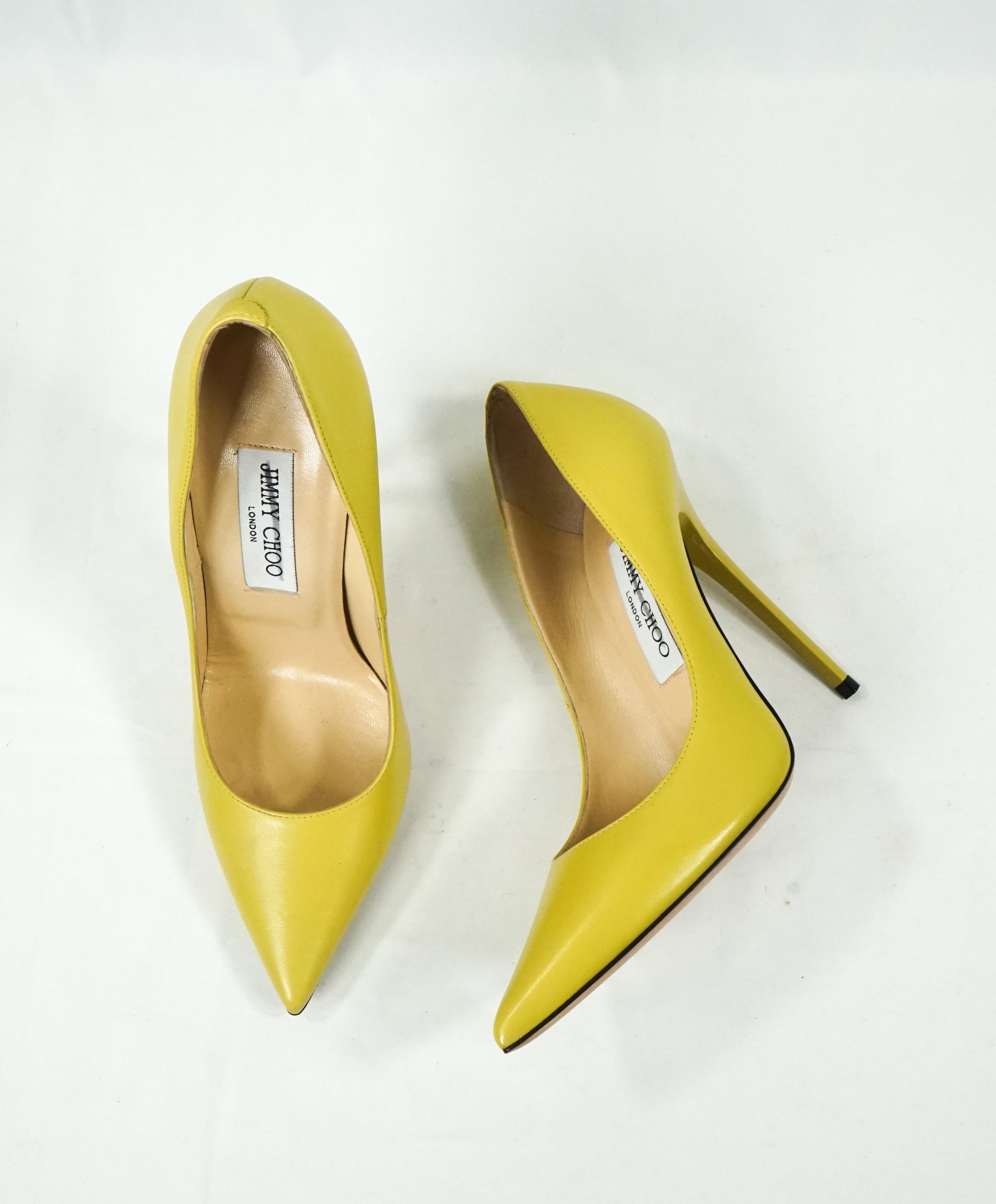 JIMMY CHOO - "ANOUK" Classic Neon Pointed Leather Heels Pumps - 7