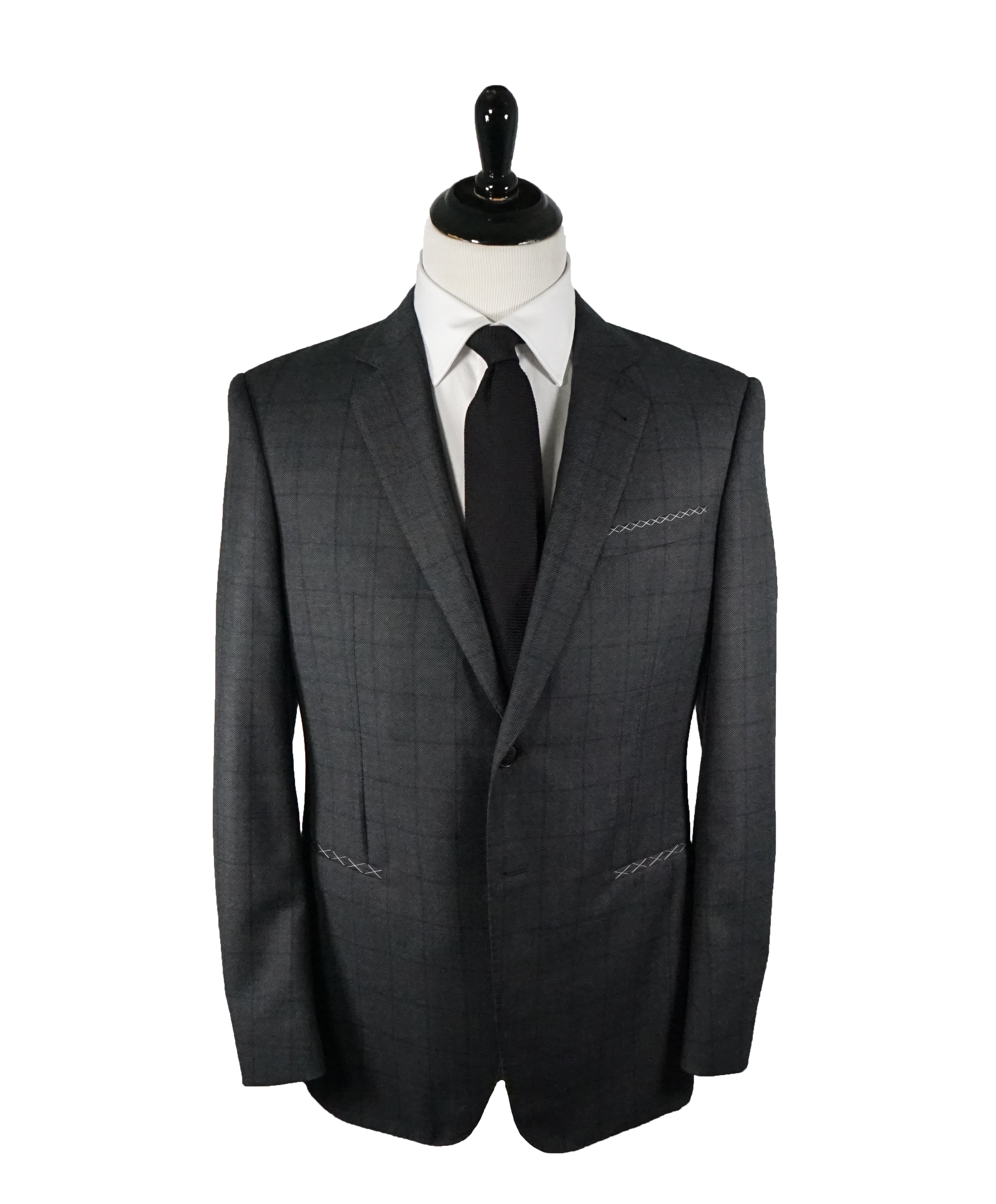 GIORGIO ARMANI - “WALL STREET” Birdseye Gray & Blue Windowpane Suit - 40R