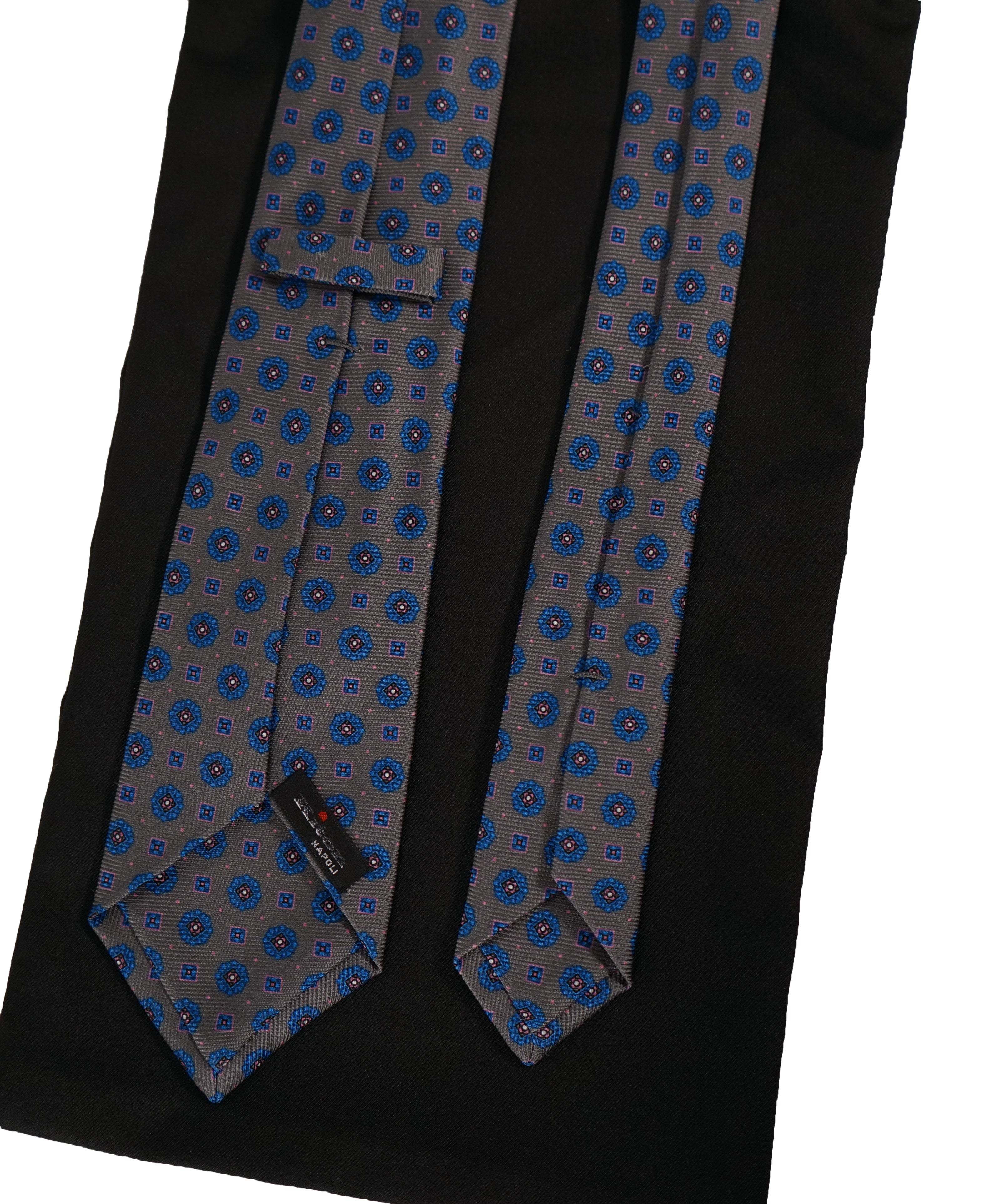 KITON - Foulard Gray & Blue Silk Print Tie