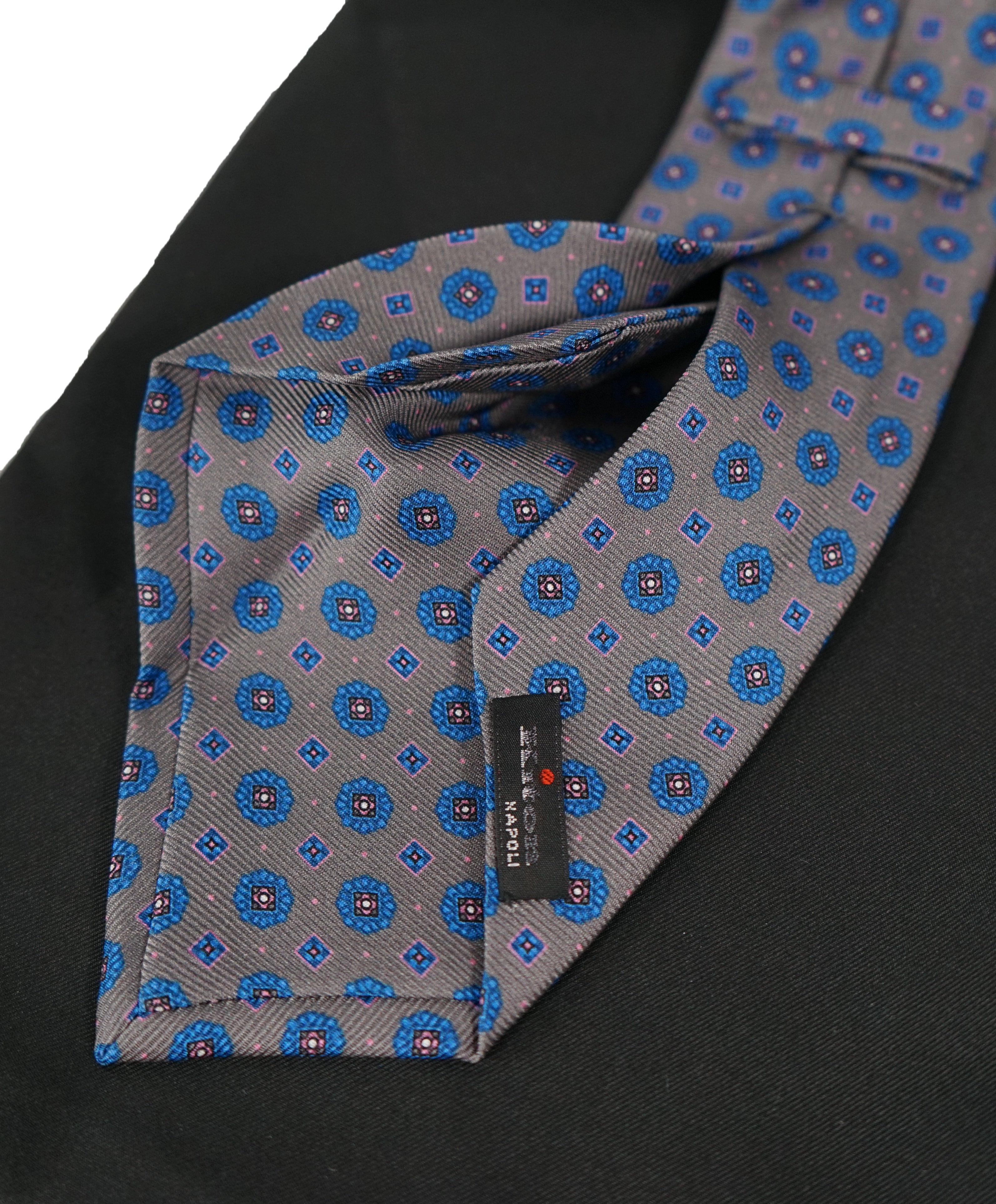 KITON - Foulard Gray & Blue Silk Print Tie