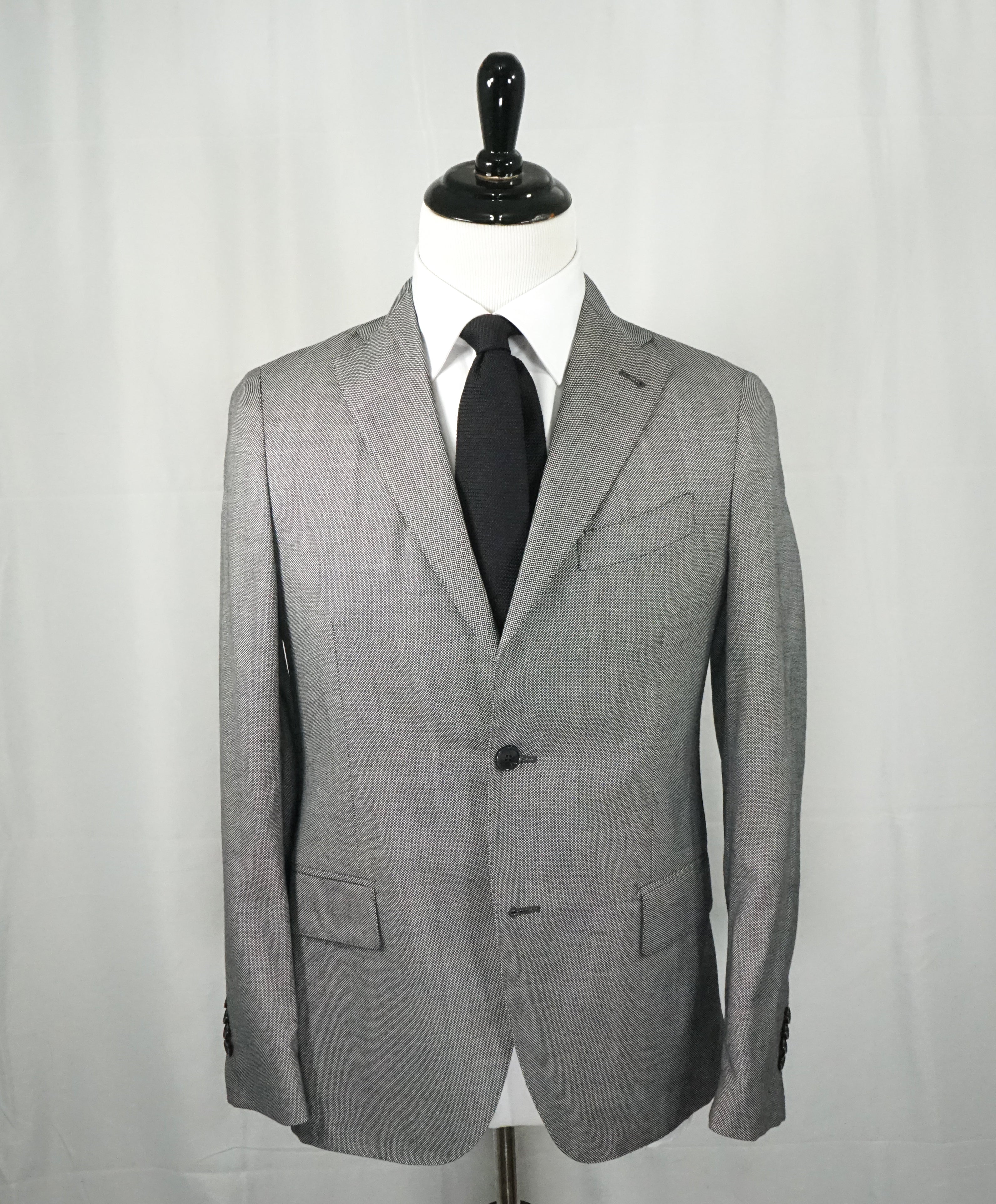 LARDINI - Unlined Salt & Pepper Diamond Weave Light Suit - 38R