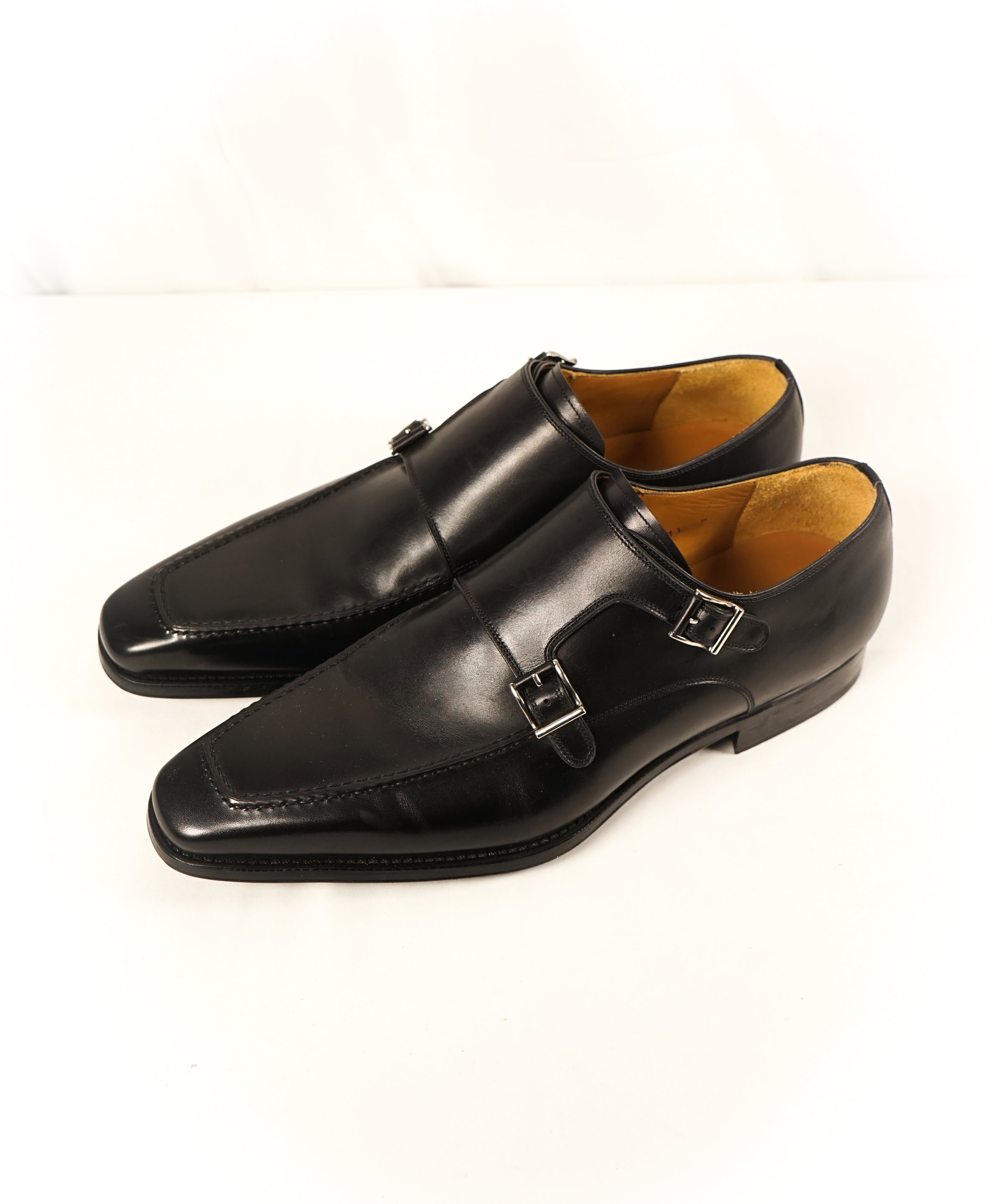 MAGNANNI for SFA - Double Monk Strap Loafers Black Durable Rubber Sole - 11