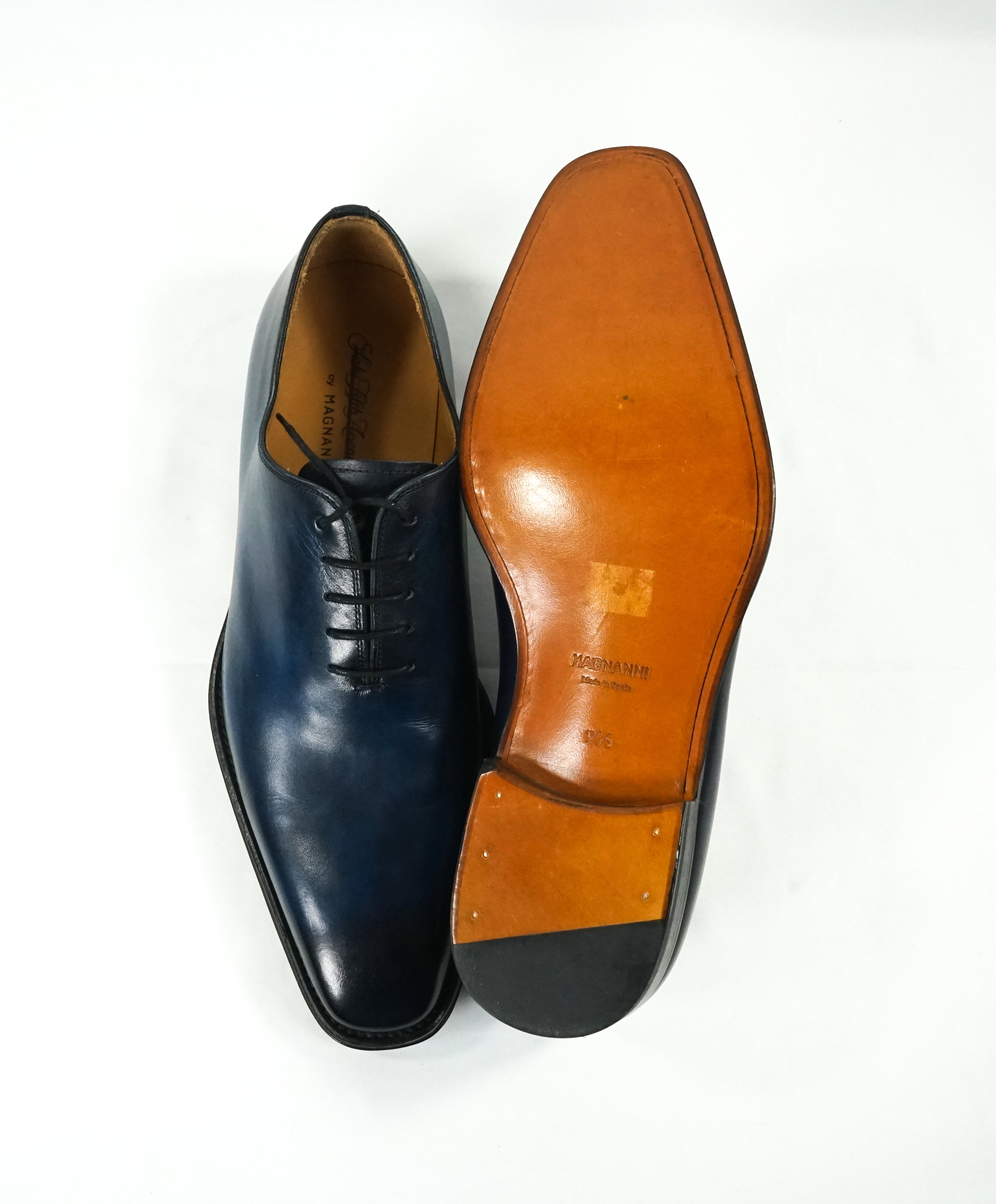 MAGNANNI - “Amelio” Blue Patina Whole-cut Balmoral Oxfords - 9.5