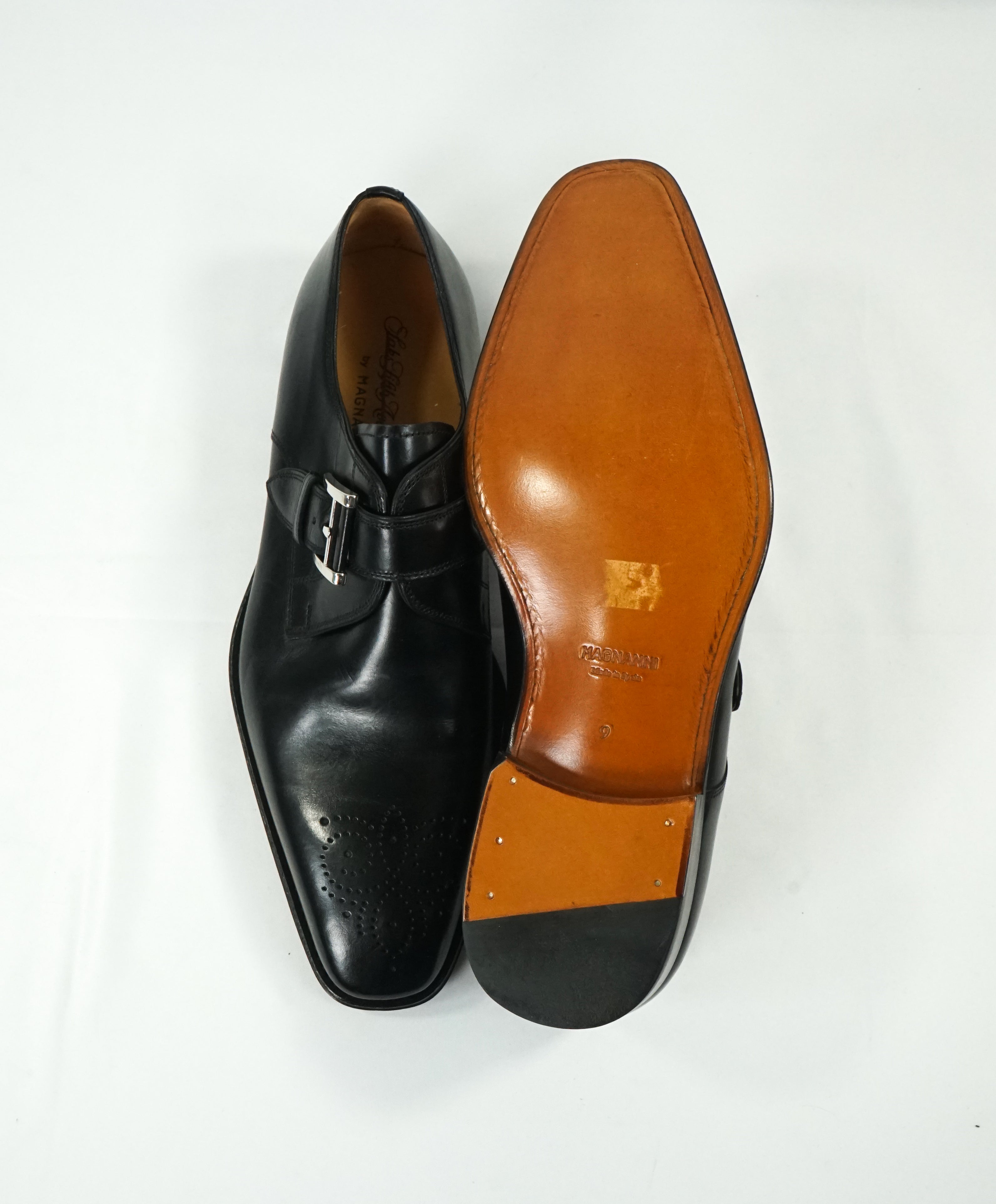 MAGNANNI - Single Monk Strap Loafers Brogue Tip Leather Sole - 9