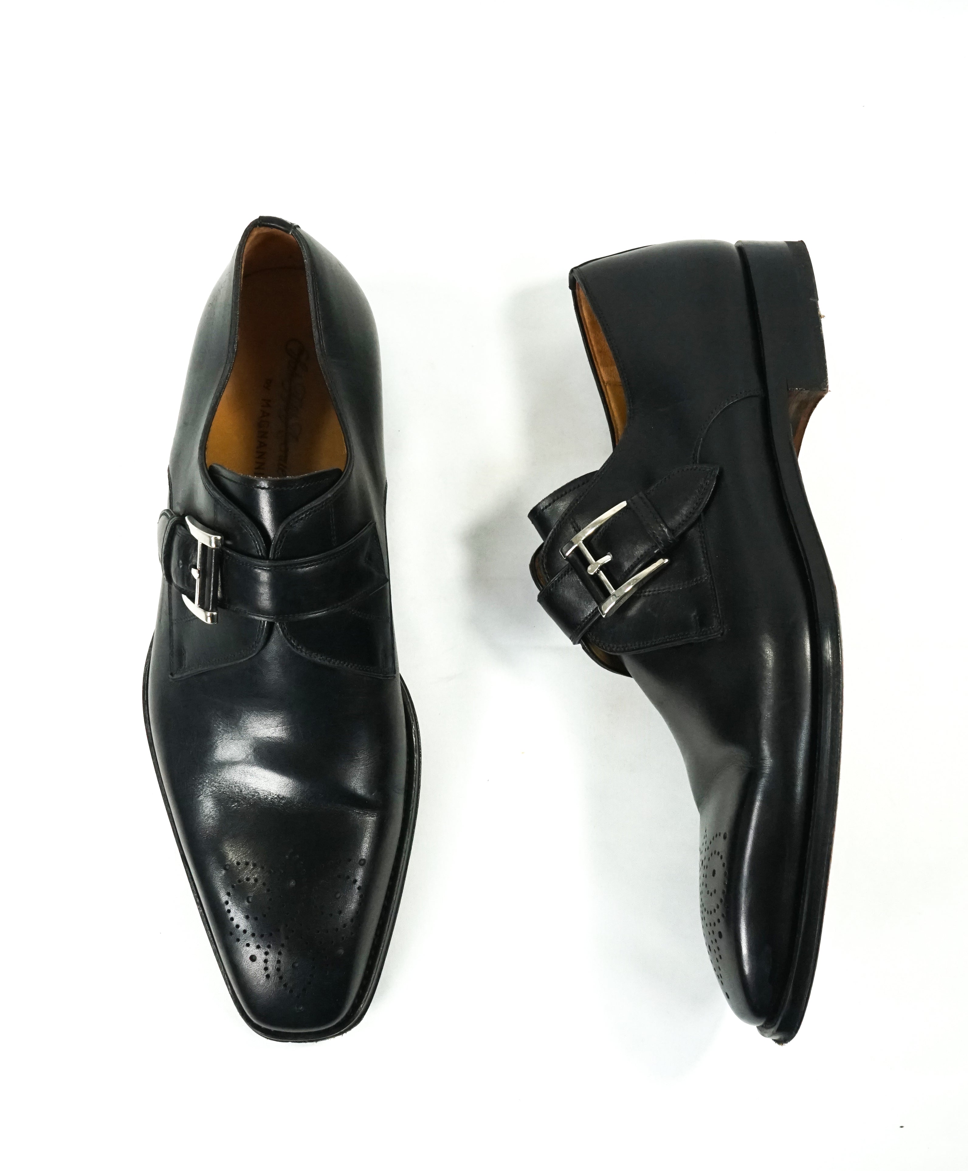 MAGNANNI - Single Monk Strap Loafers Brogue Tip Leather Sole - 8.5