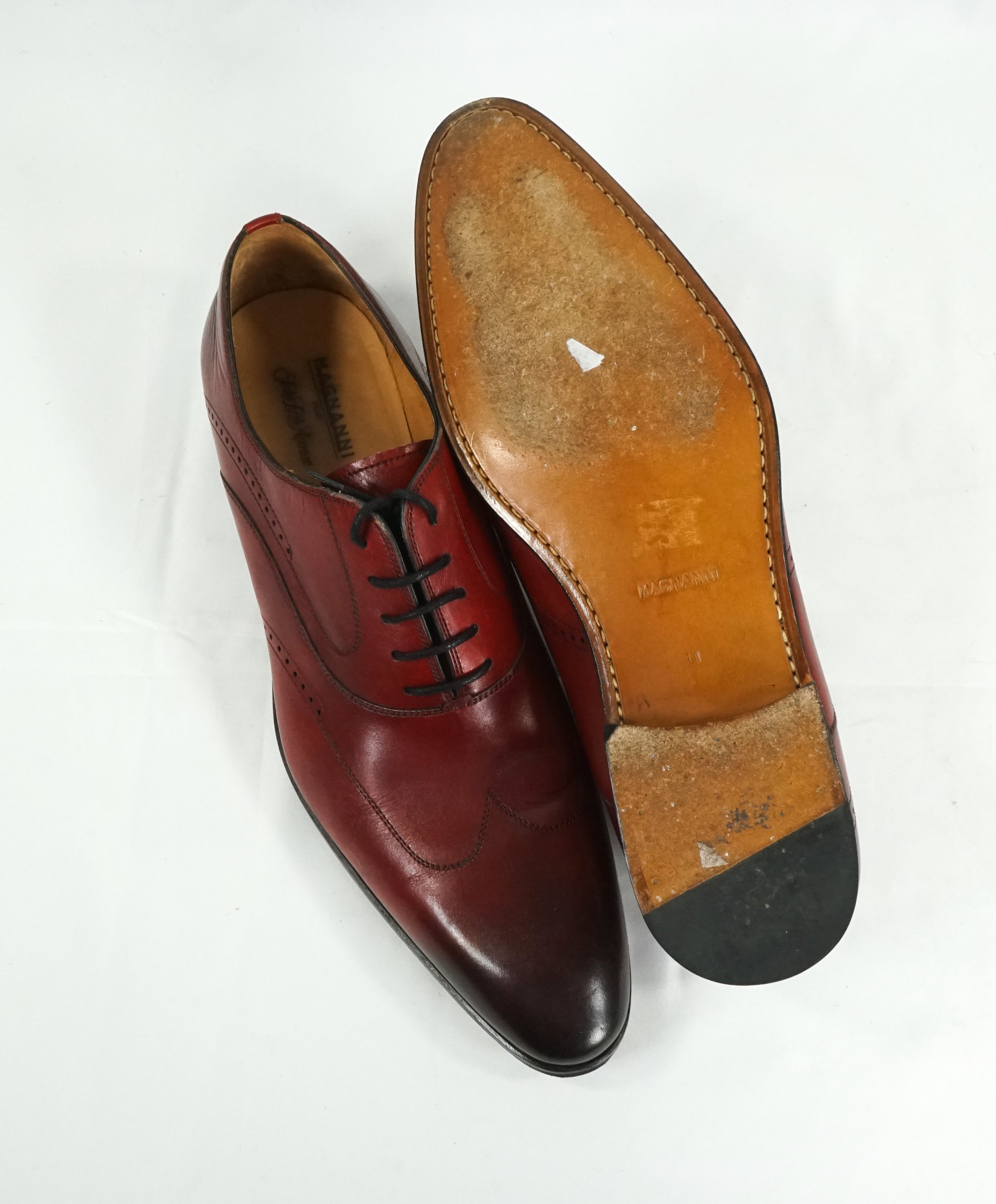 MAGNANNI - Red Brogue Wingtip Oxfords W Hand Patina Upper - 11