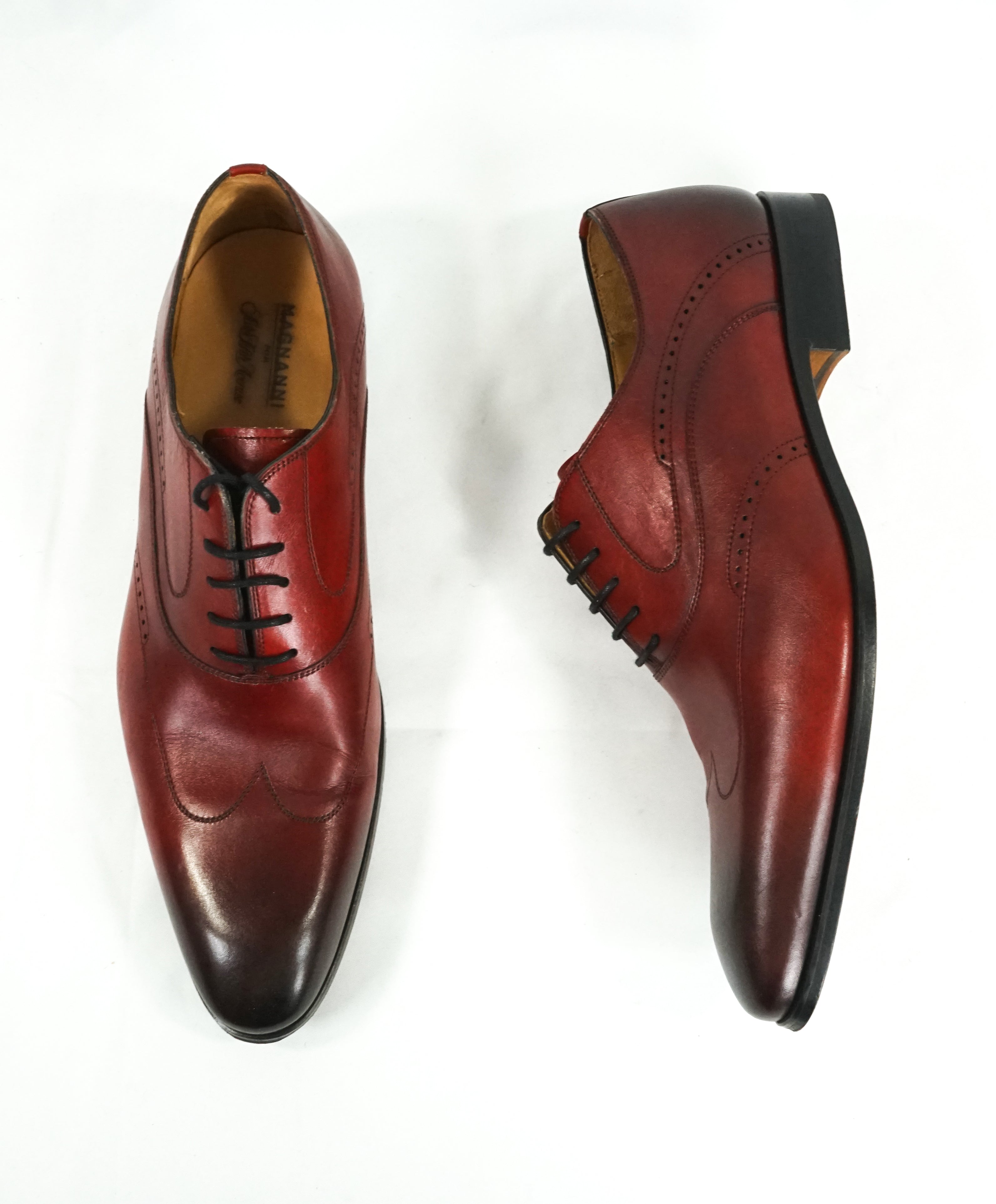 MAGNANNI - Red Brogue Wingtip Oxfords W Hand Patina Upper - 11