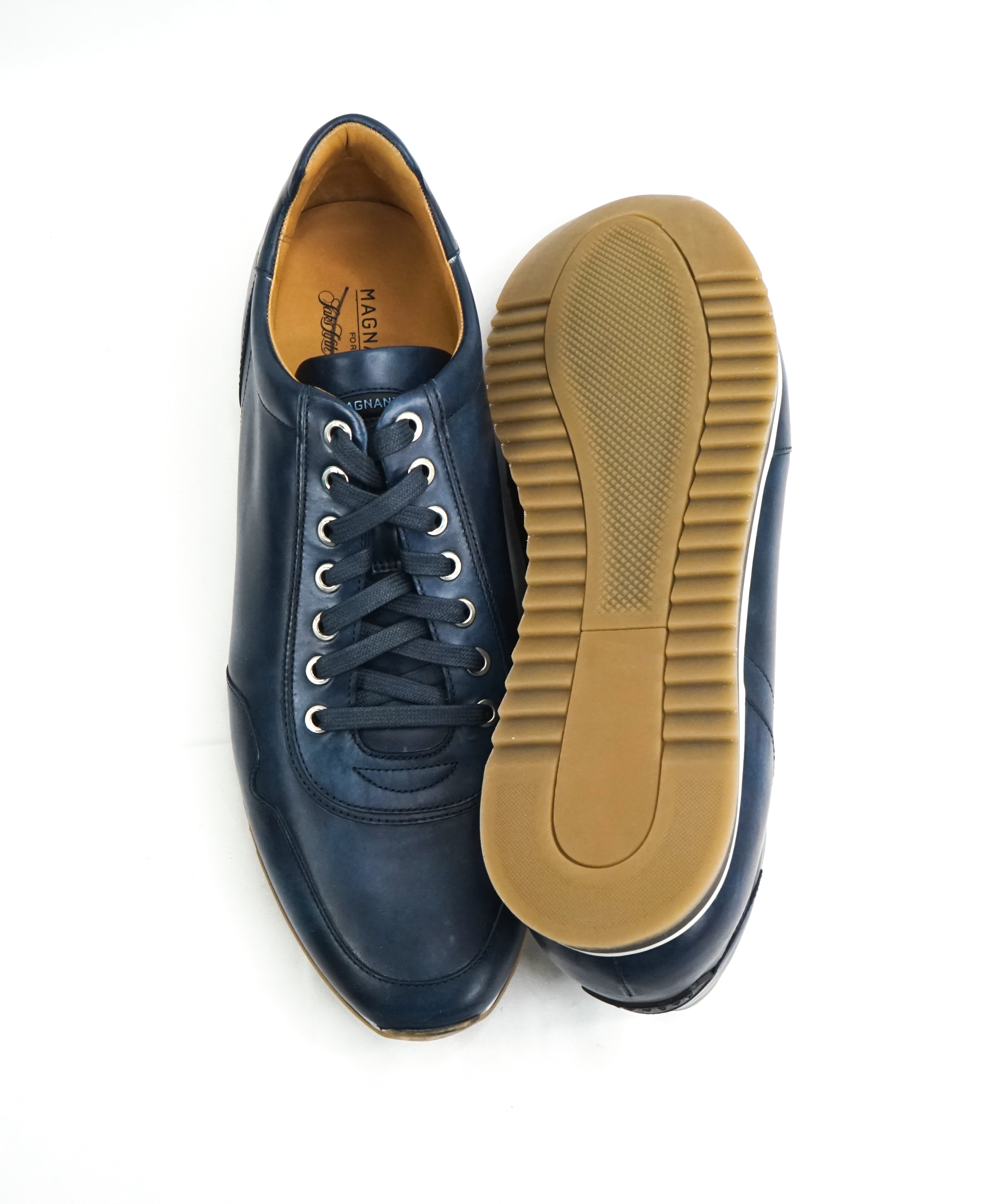 MAGNANNI - Lace Up Blue Patina Leather Sneakers W Rubber Sole - 11