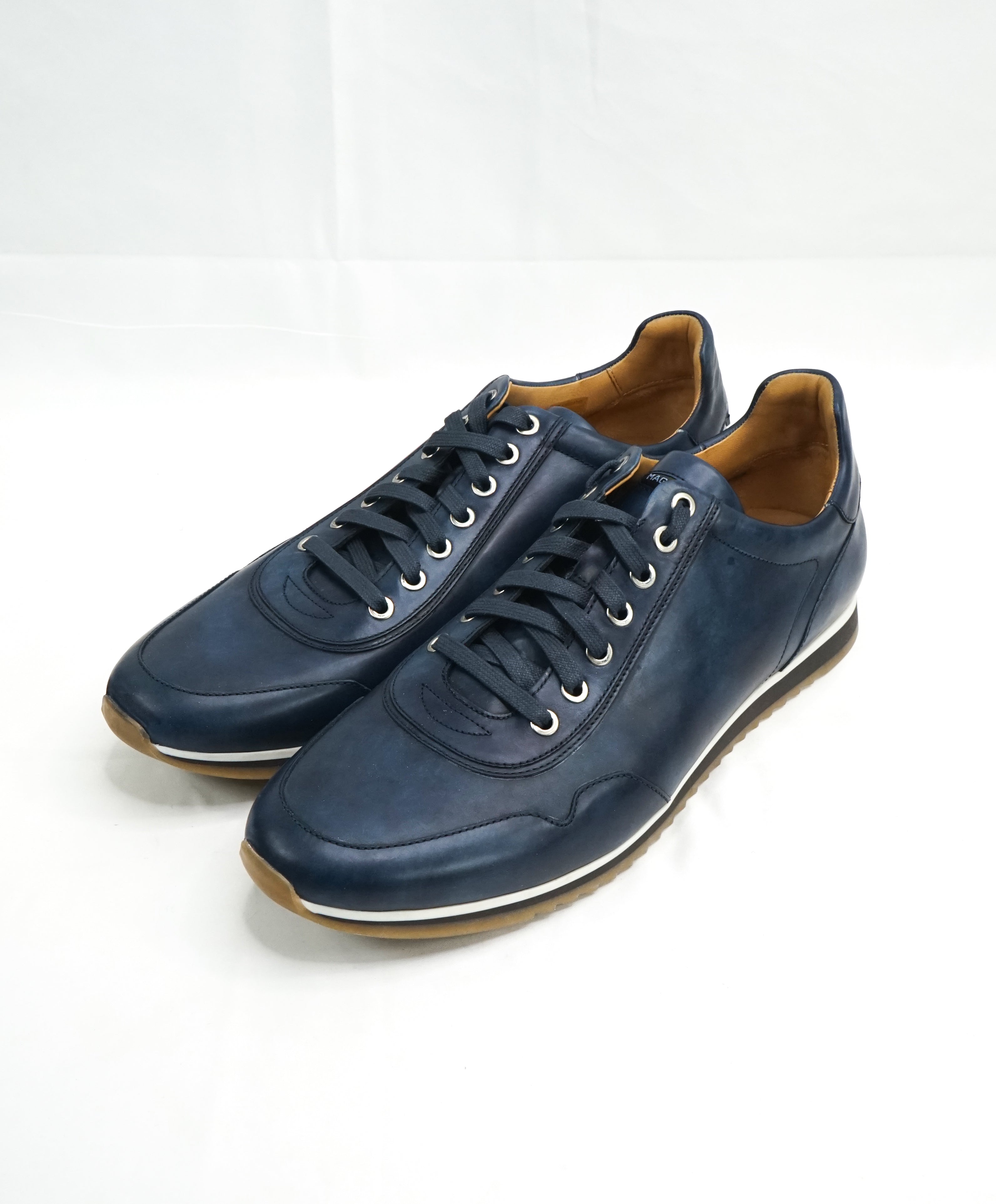 MAGNANNI - Lace Up Blue Patina Leather Sneakers W Rubber Sole - 11