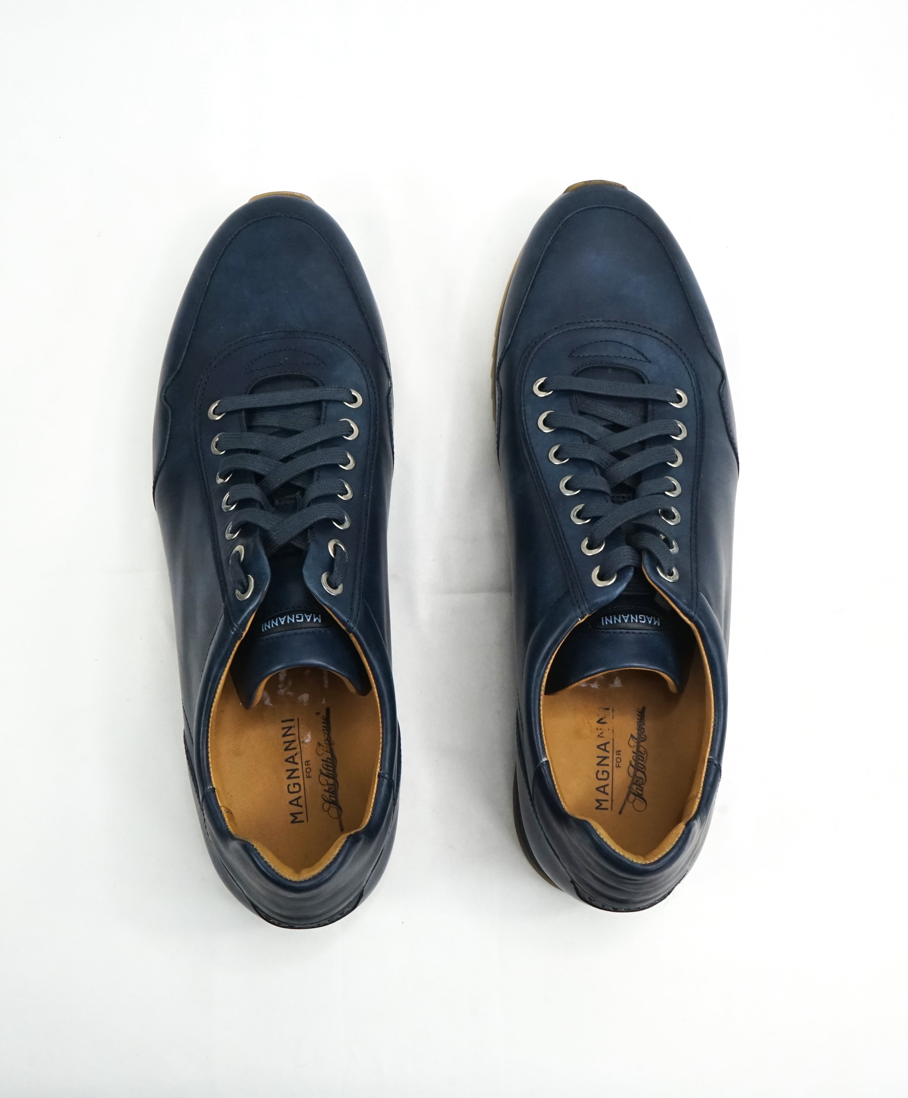 MAGNANNI - Lace Up Blue Patina Leather Sneakers W Rubber Sole - 11