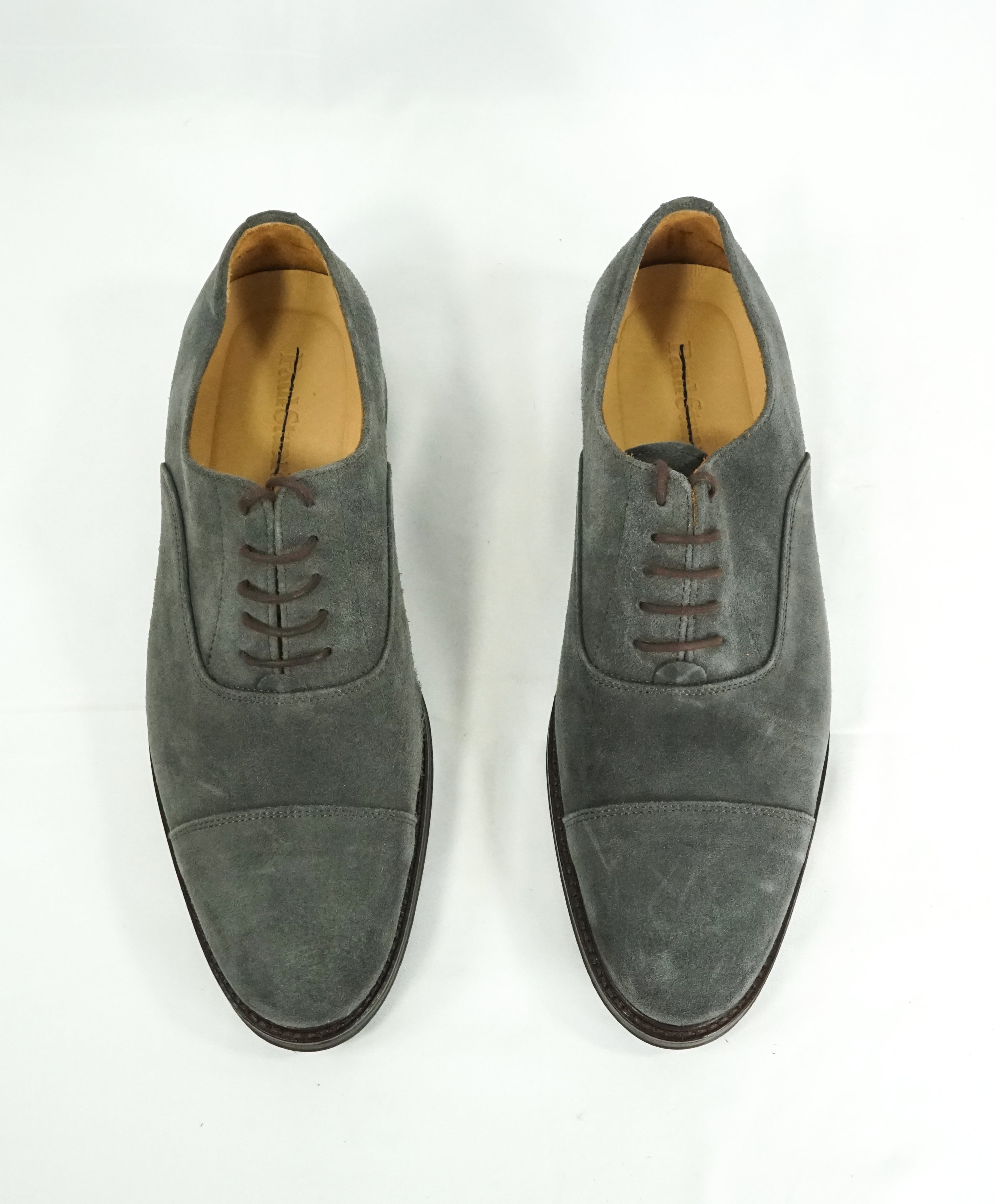 PAUL STUART - Gray Suede Almond Toe Contrast Oxfords - 11