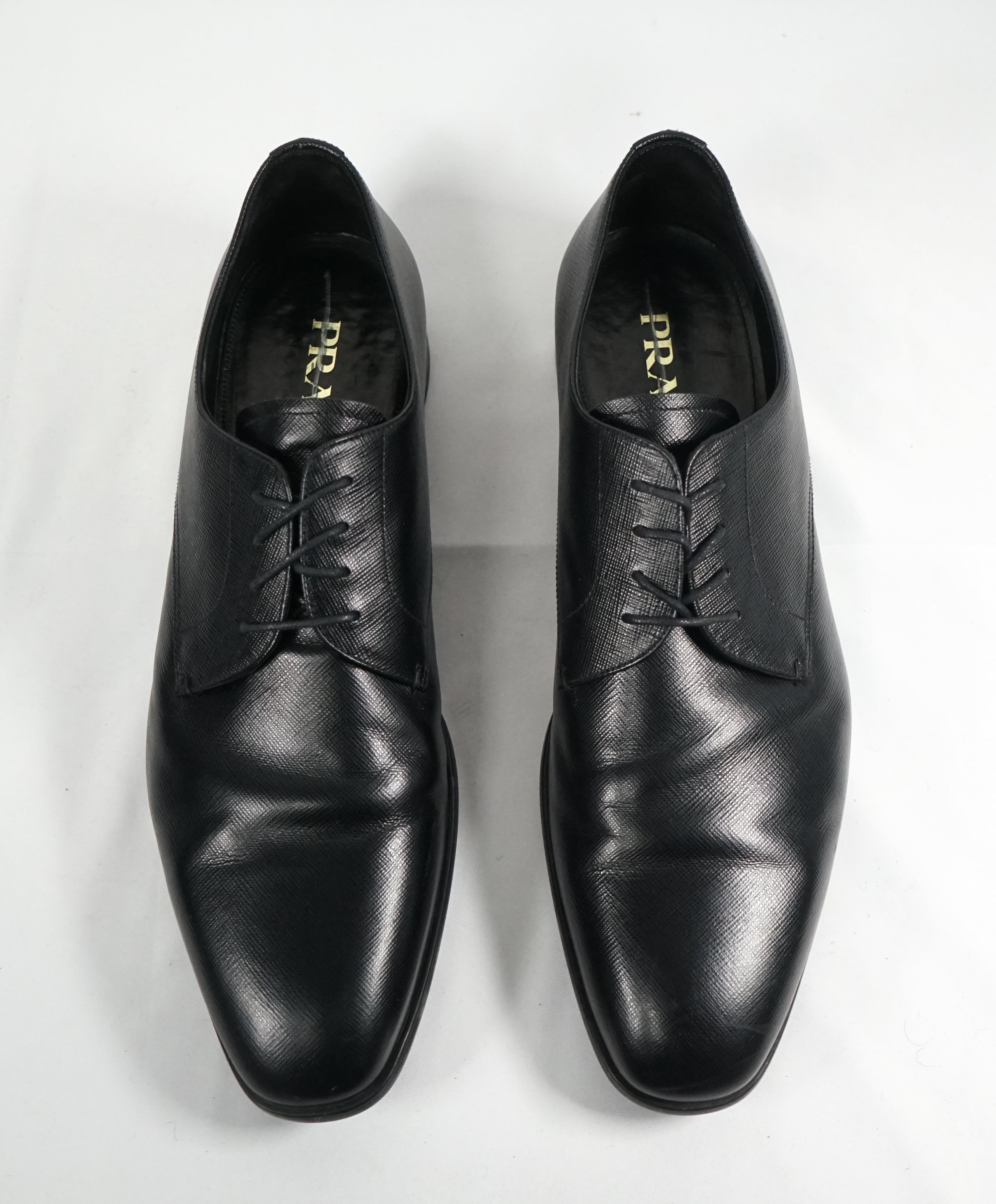 PRADA - Saffiano Leather Plain Vamp Spazzolato Oxfords With Logo Inset Heel - 12