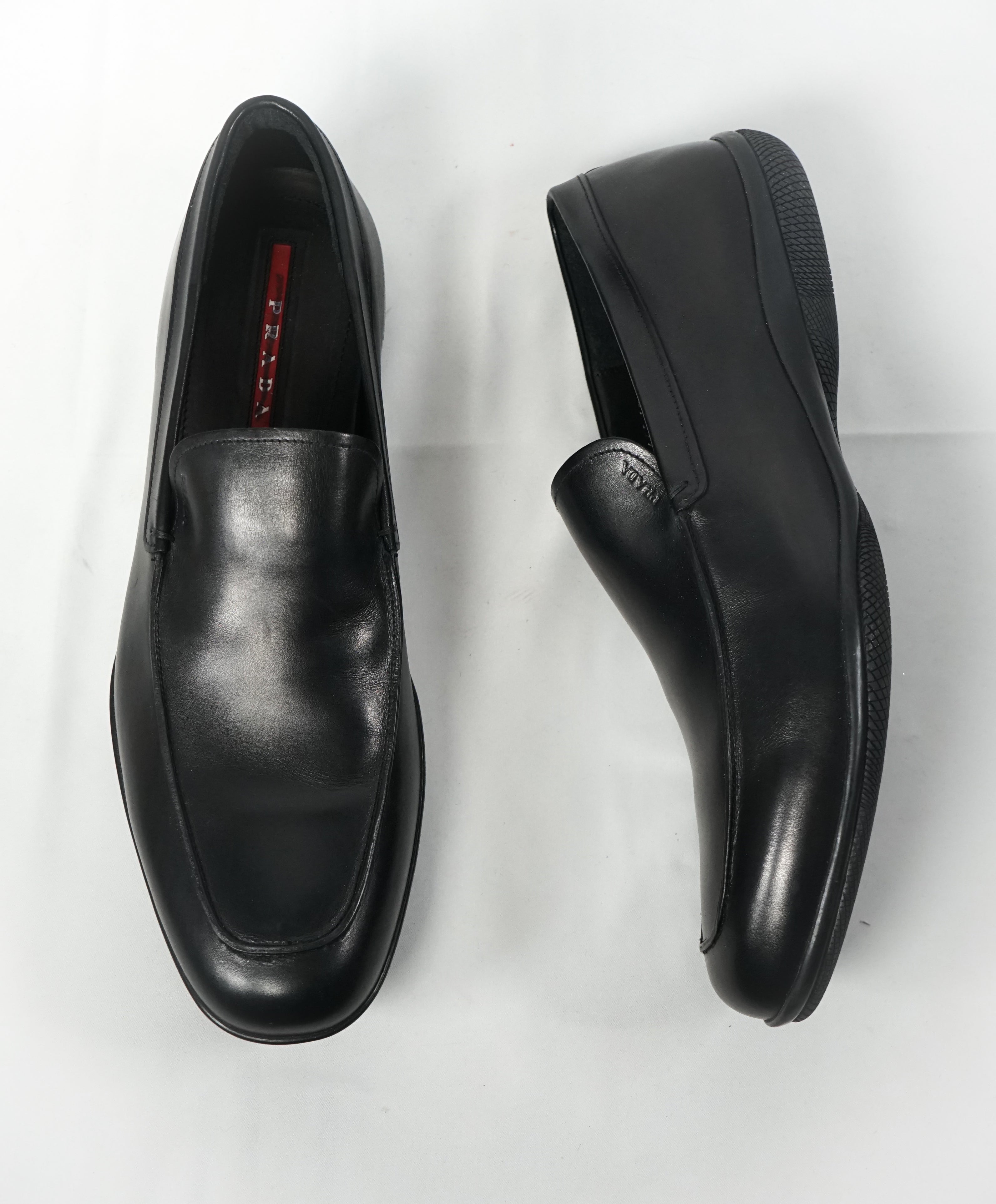 PRADA - Linea Rossa Black Slip On Logo Loafer - 14