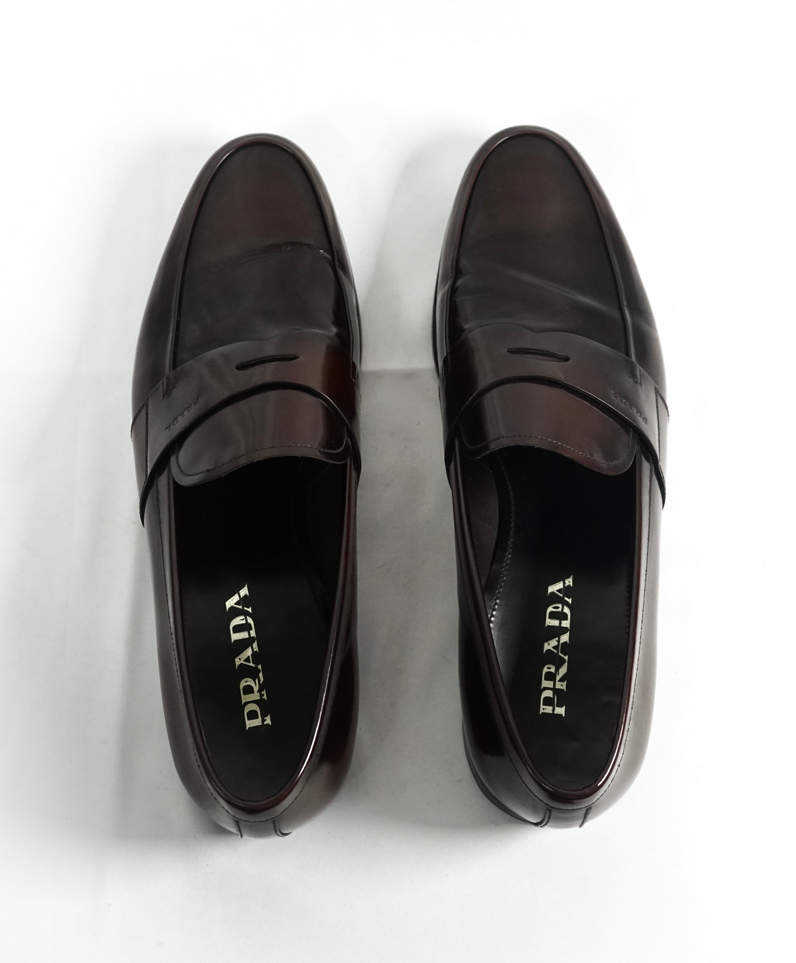 PRADA - Patent Leather Brown Spazzolato Penny Loafer With Heel - 12