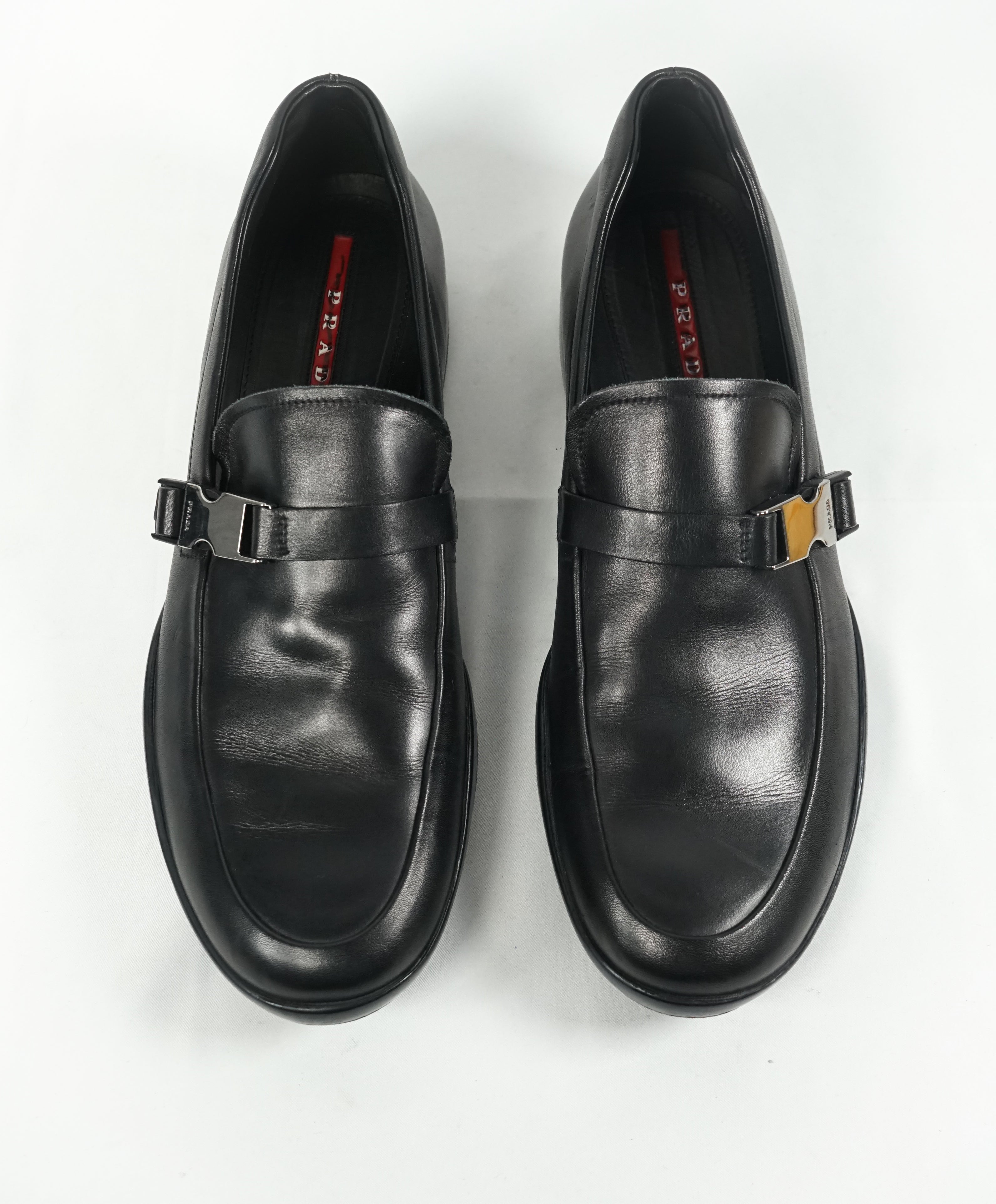 PRADA - Linea Rossa Engraved Logo Buckle Loafers  - 12