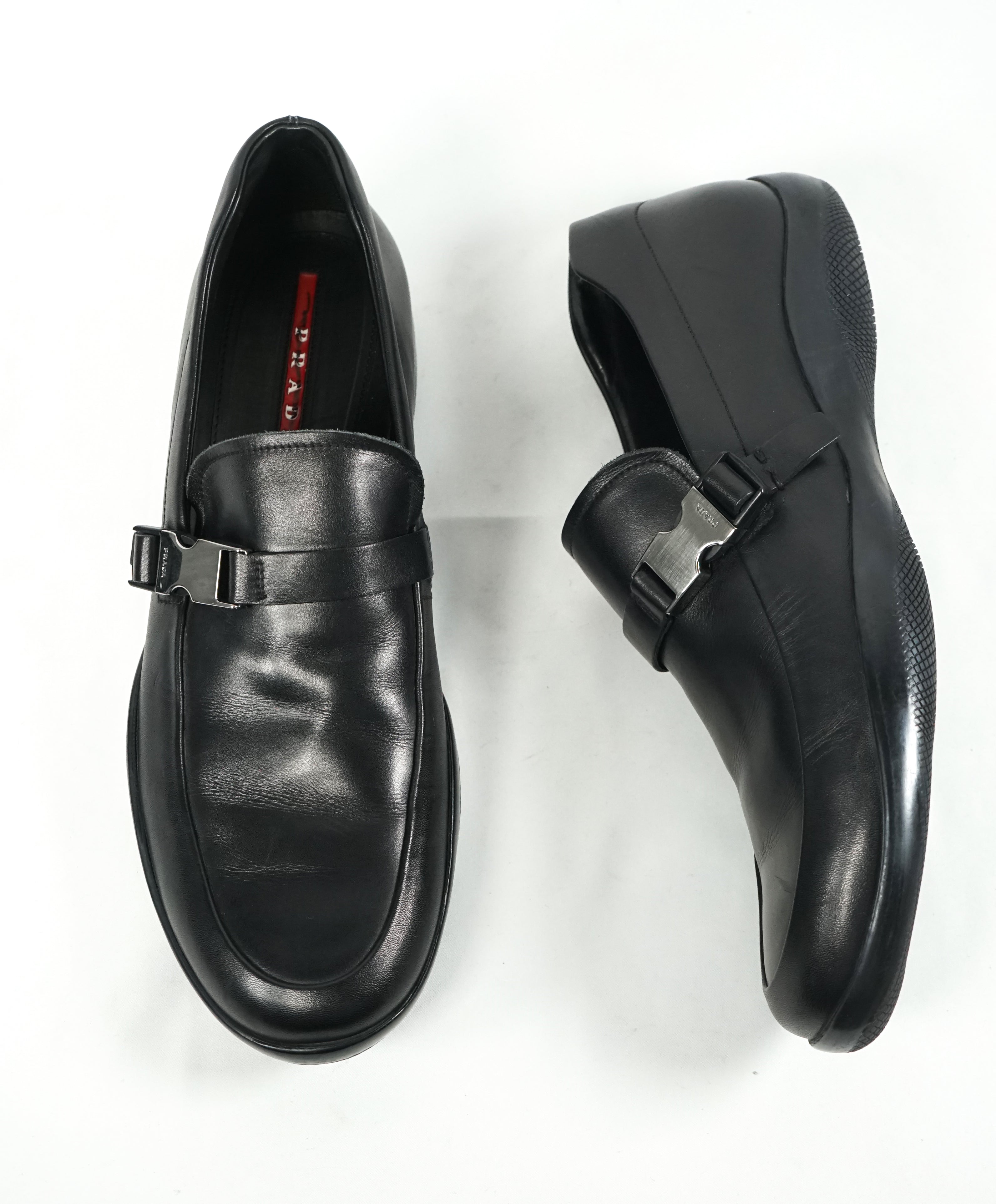 PRADA - Linea Rossa Engraved Logo Buckle Loafers  - 12