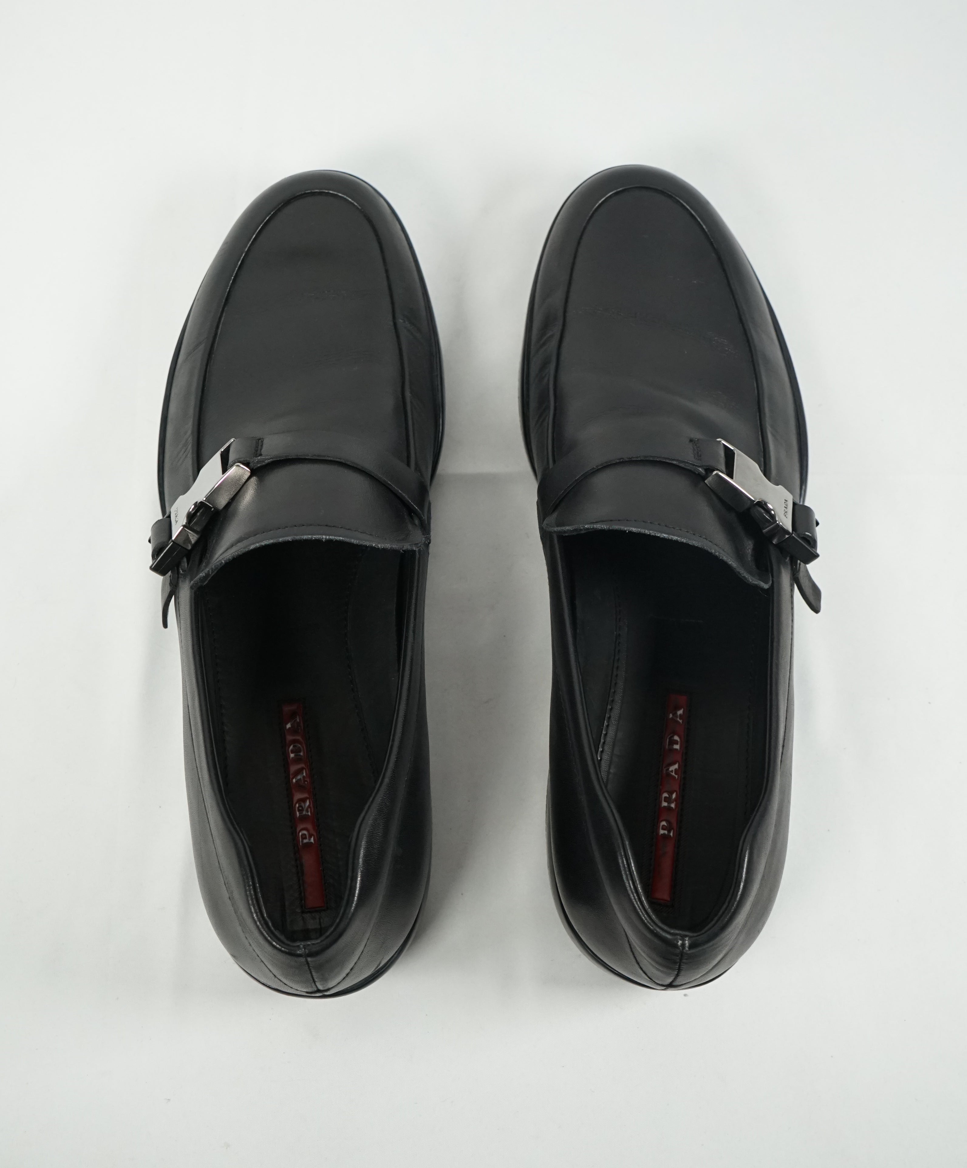 PRADA - Linea Rossa Engraved Logo Buckle Loafers  - 12