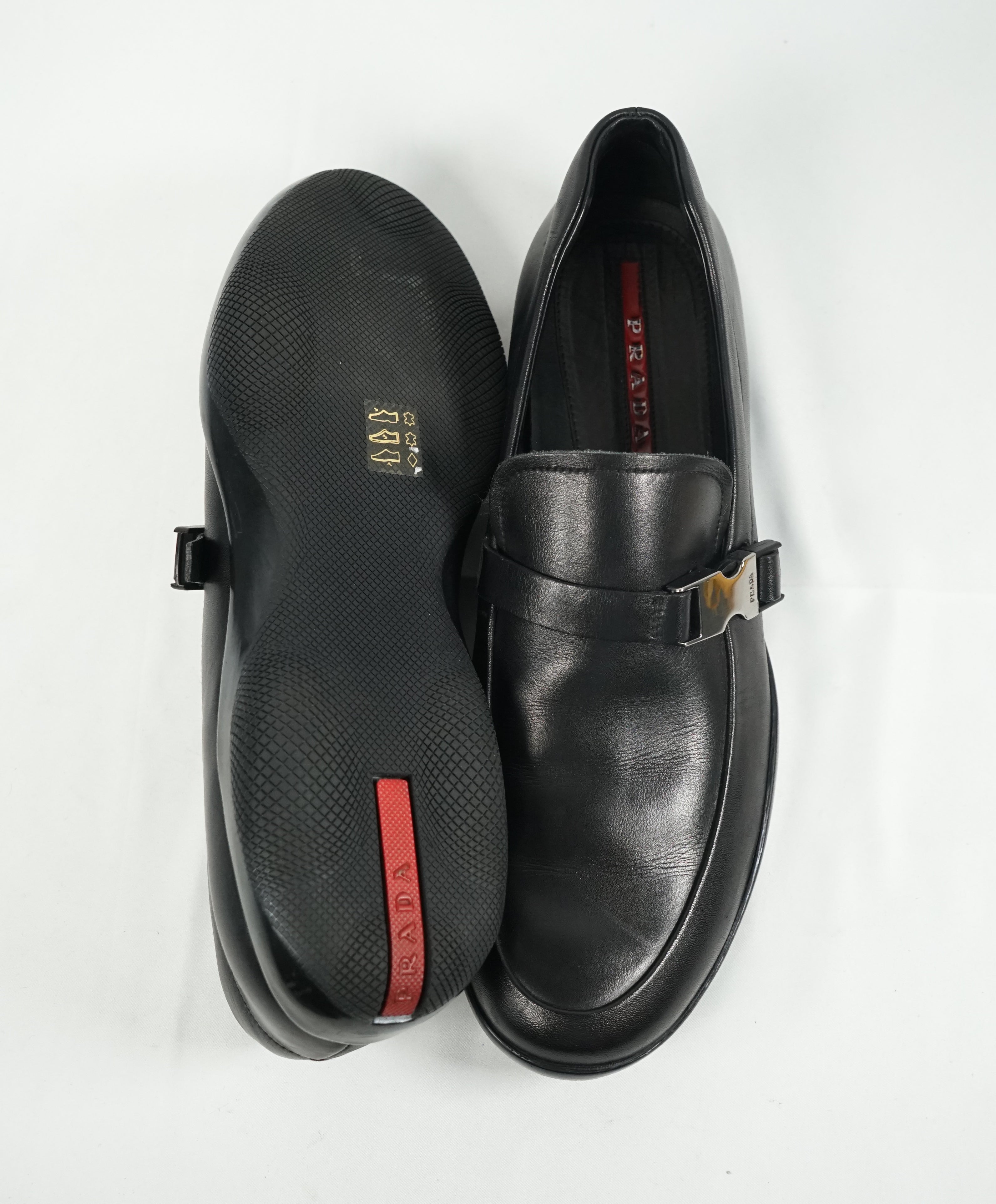 PRADA - Linea Rossa Engraved Logo Buckle Loafers  - 12