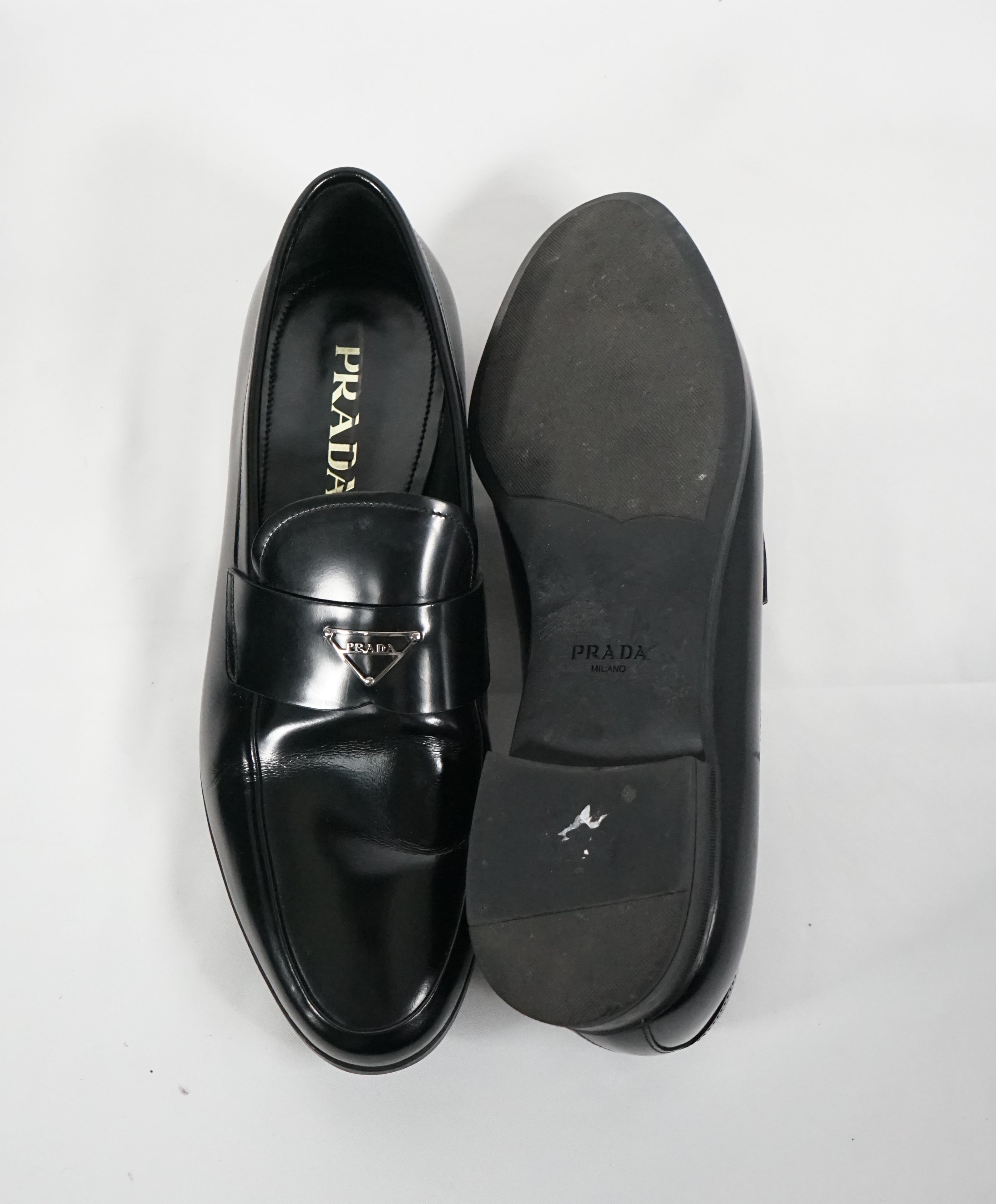 PRADA - Patent Leather Spazzolato Loafer With Logo Bit Front - 9