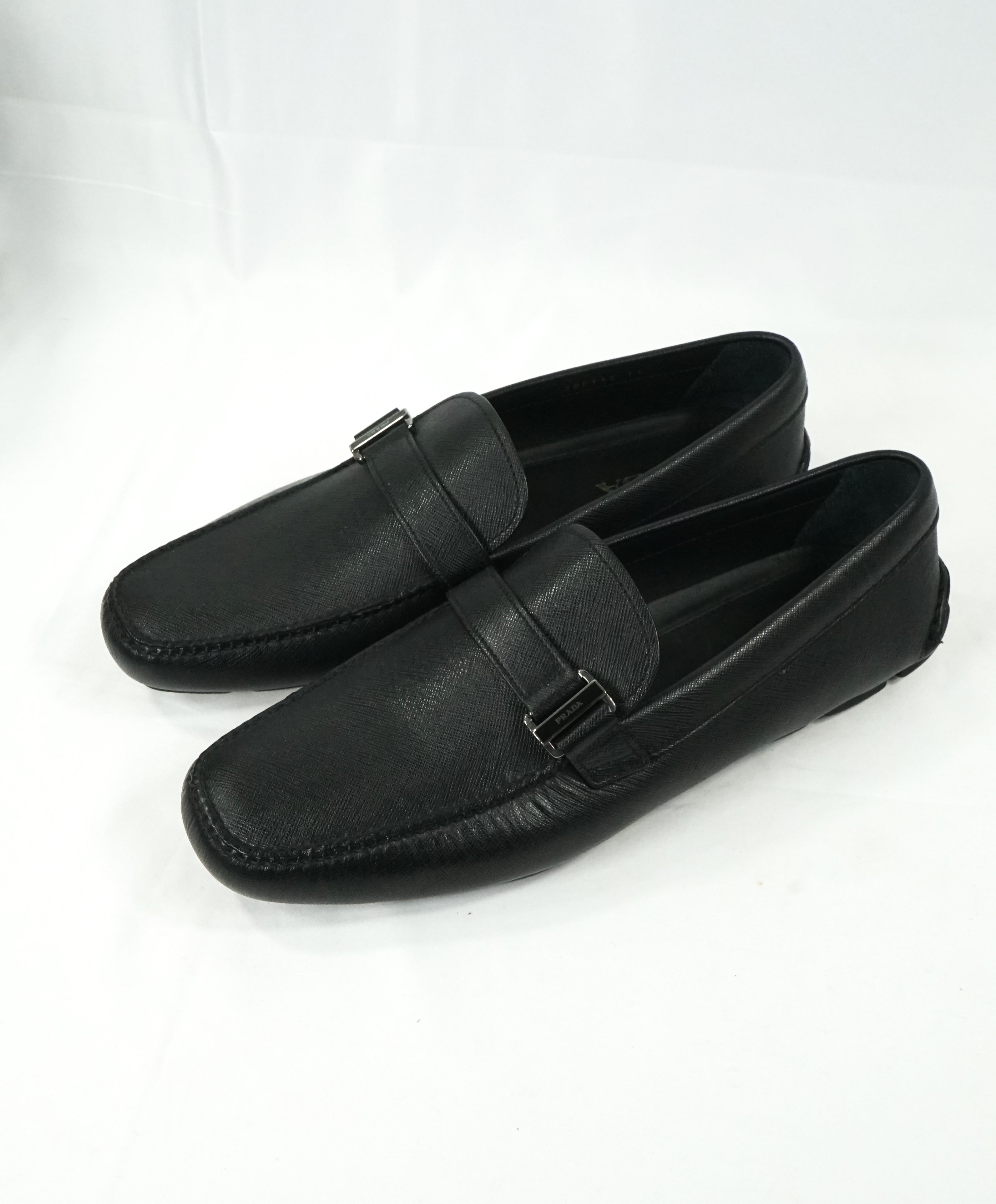 PRADA - Black Side Logo Bit Driving Loafers - 12