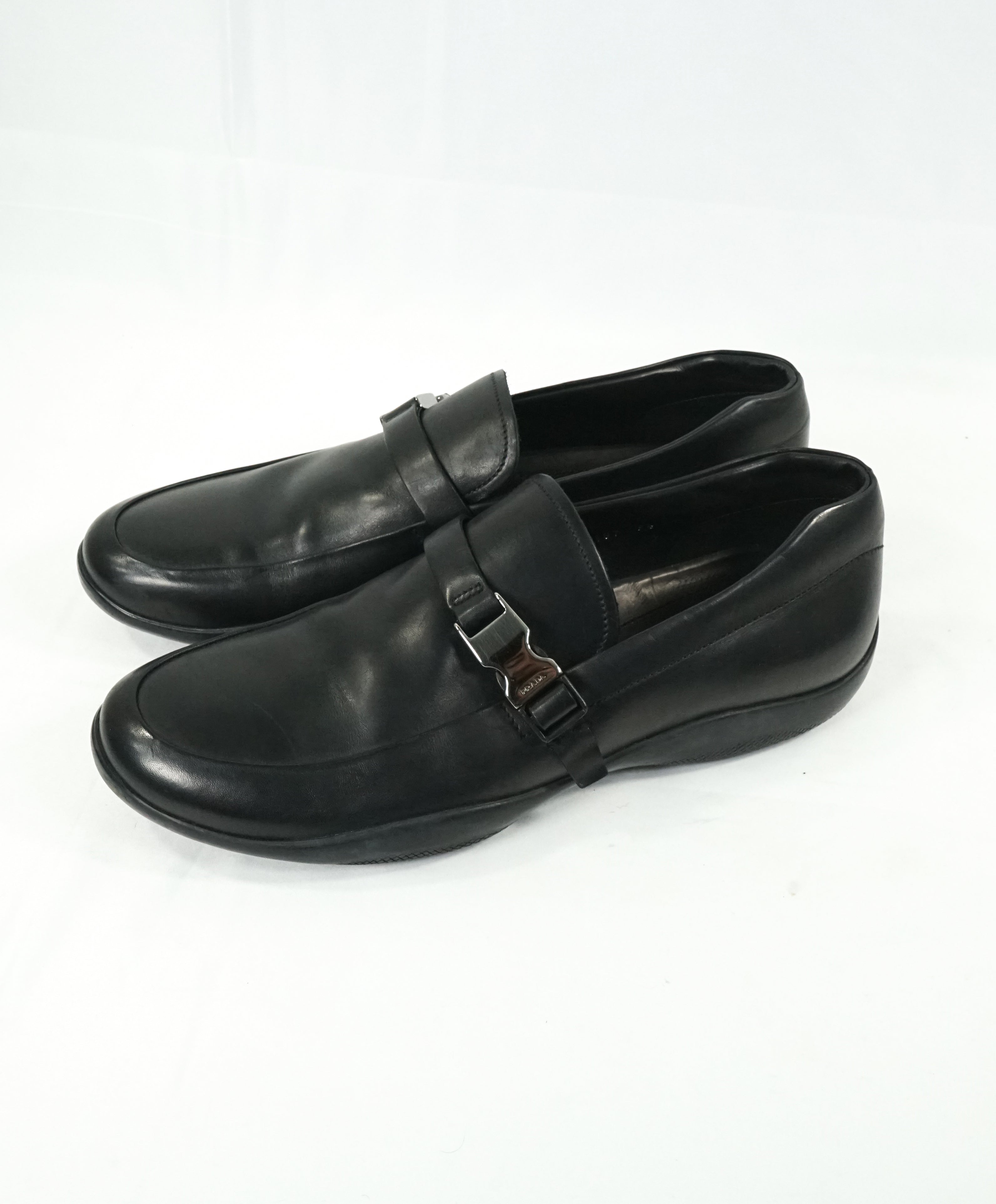 PRADA - Linea Rossa Engraved Logo Buckle Loafers  - 10.5