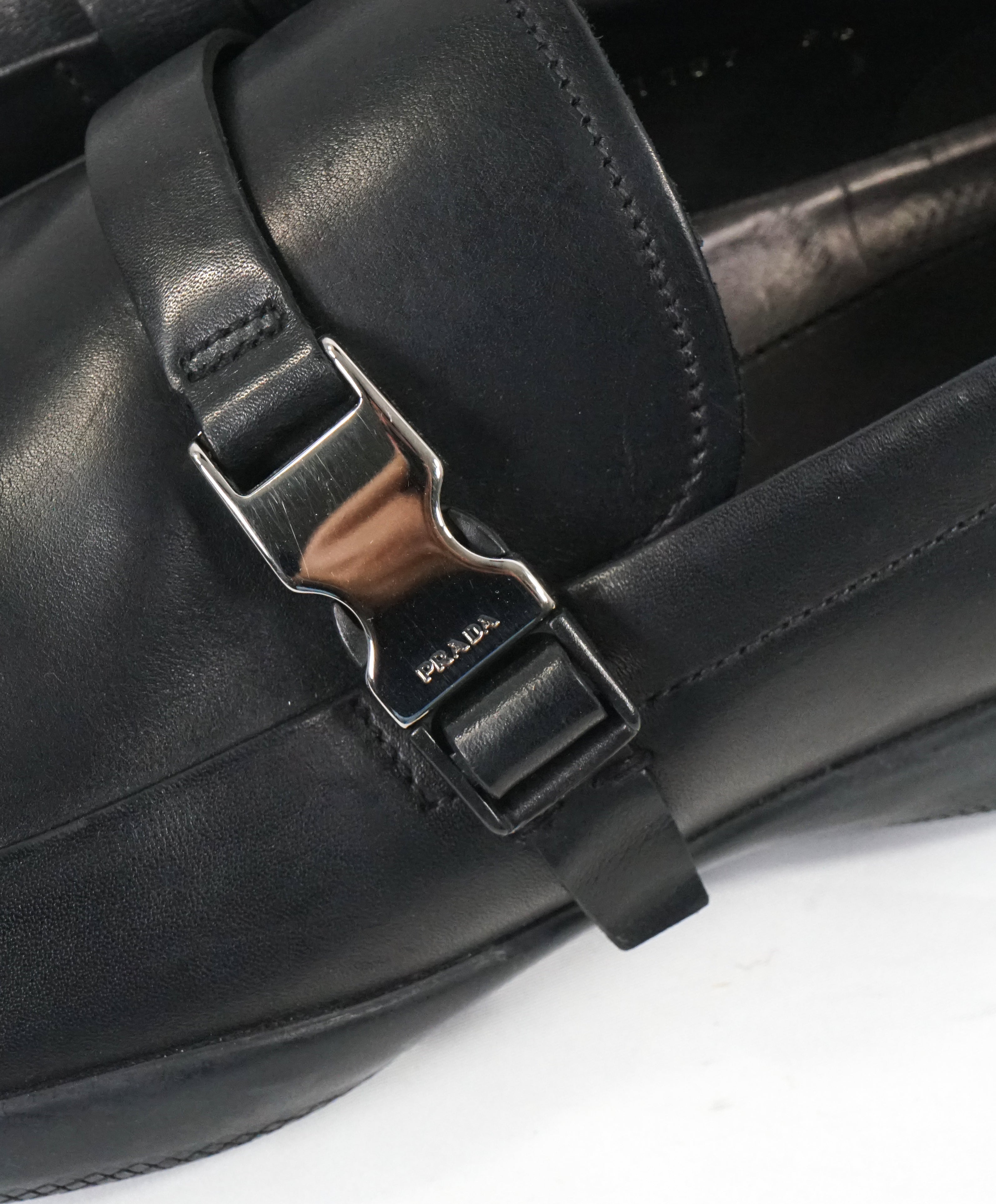 PRADA - Linea Rossa Engraved Logo Buckle Loafers  - 10.5